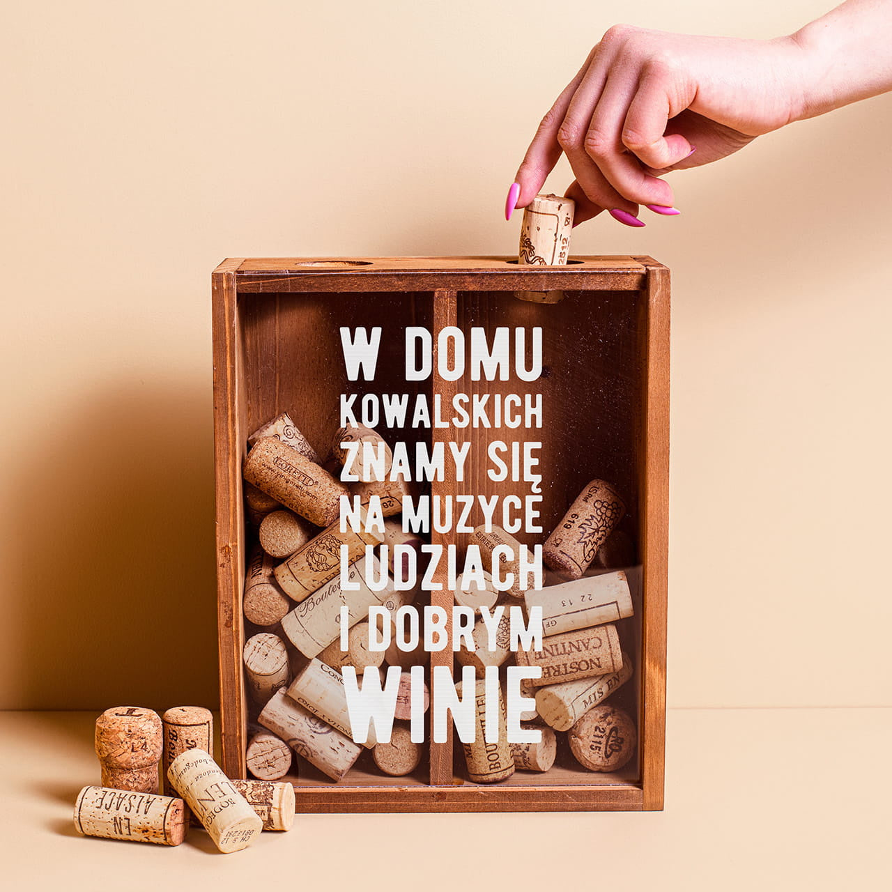 Pojemnik na korki od wina na parapetówkę prezent na parapetówkę prezent do nowego domu skrzynka na korki od wina