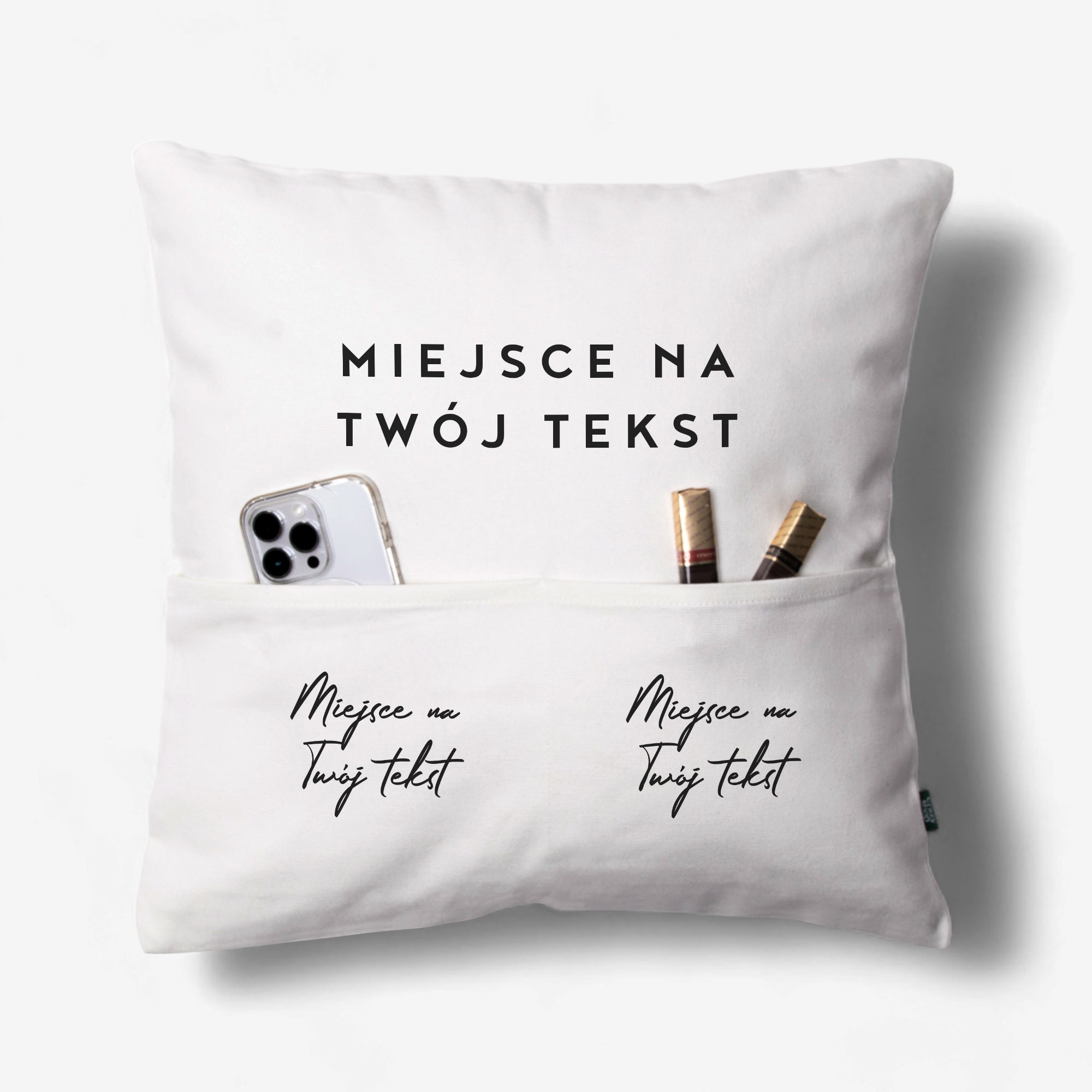 Personalizowana poduszka z kieszeniami - Twój tekst