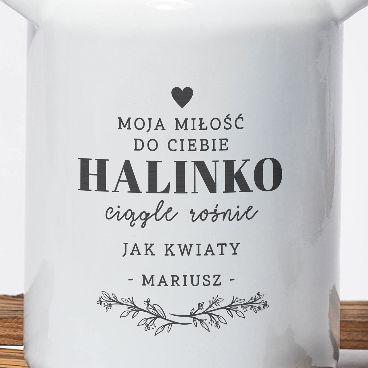 Wazon emaliowany z personalizacją dla żony