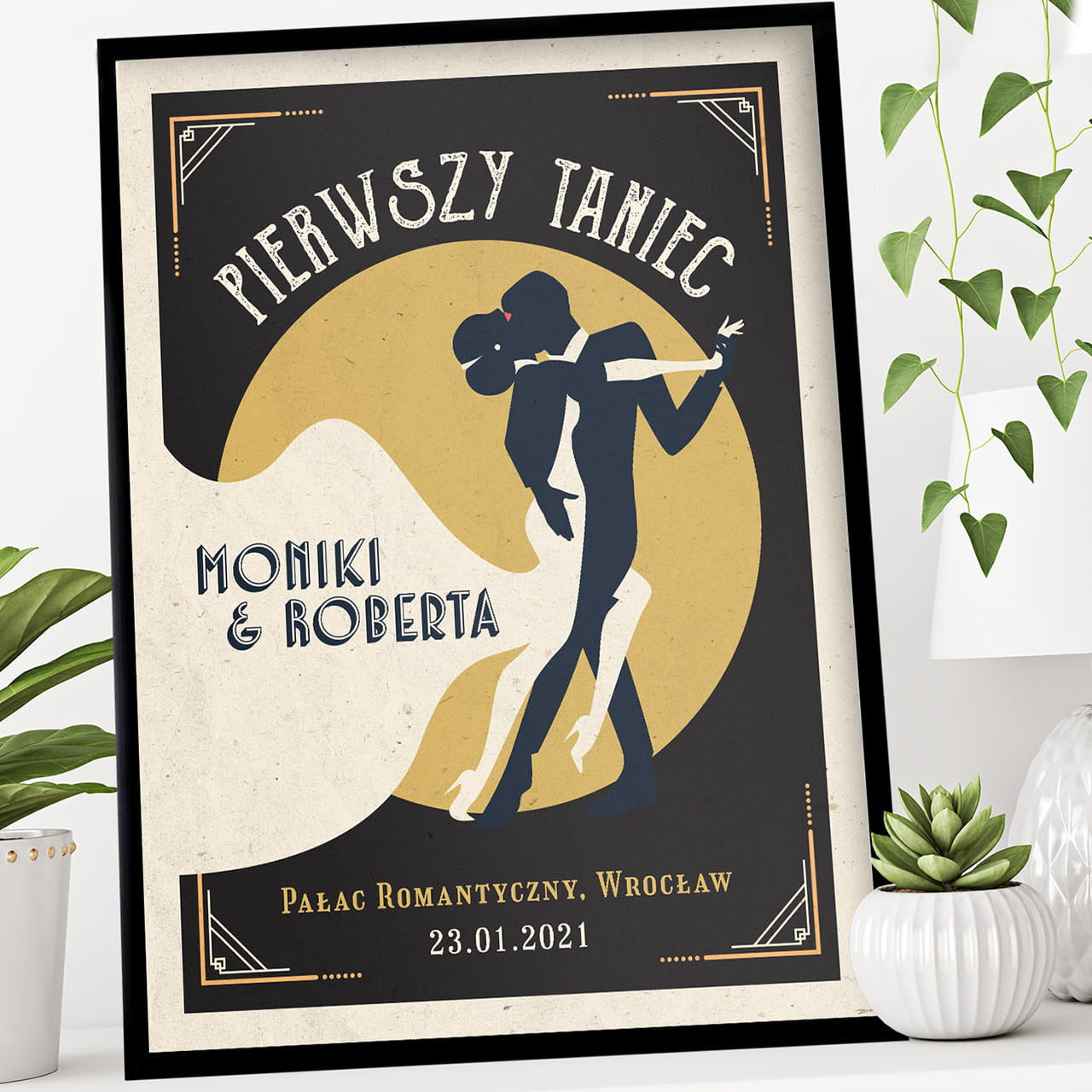 Retro plakat na pamiątkę ślubu plakat personalizowany prezent dla małżeństwa plakat na rocznicę