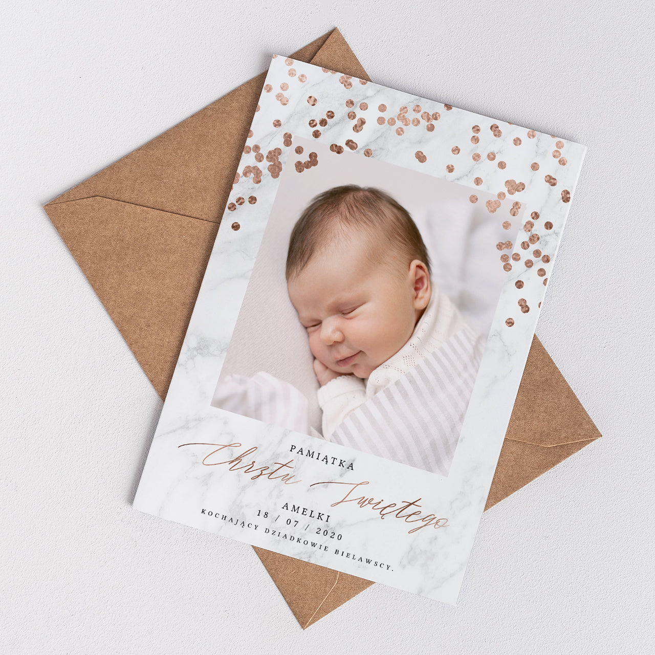Kartka ze zdjęciem na Chrzest dla dziewczynki upominek na chrzest dla dziewczynki kartka personalizowana