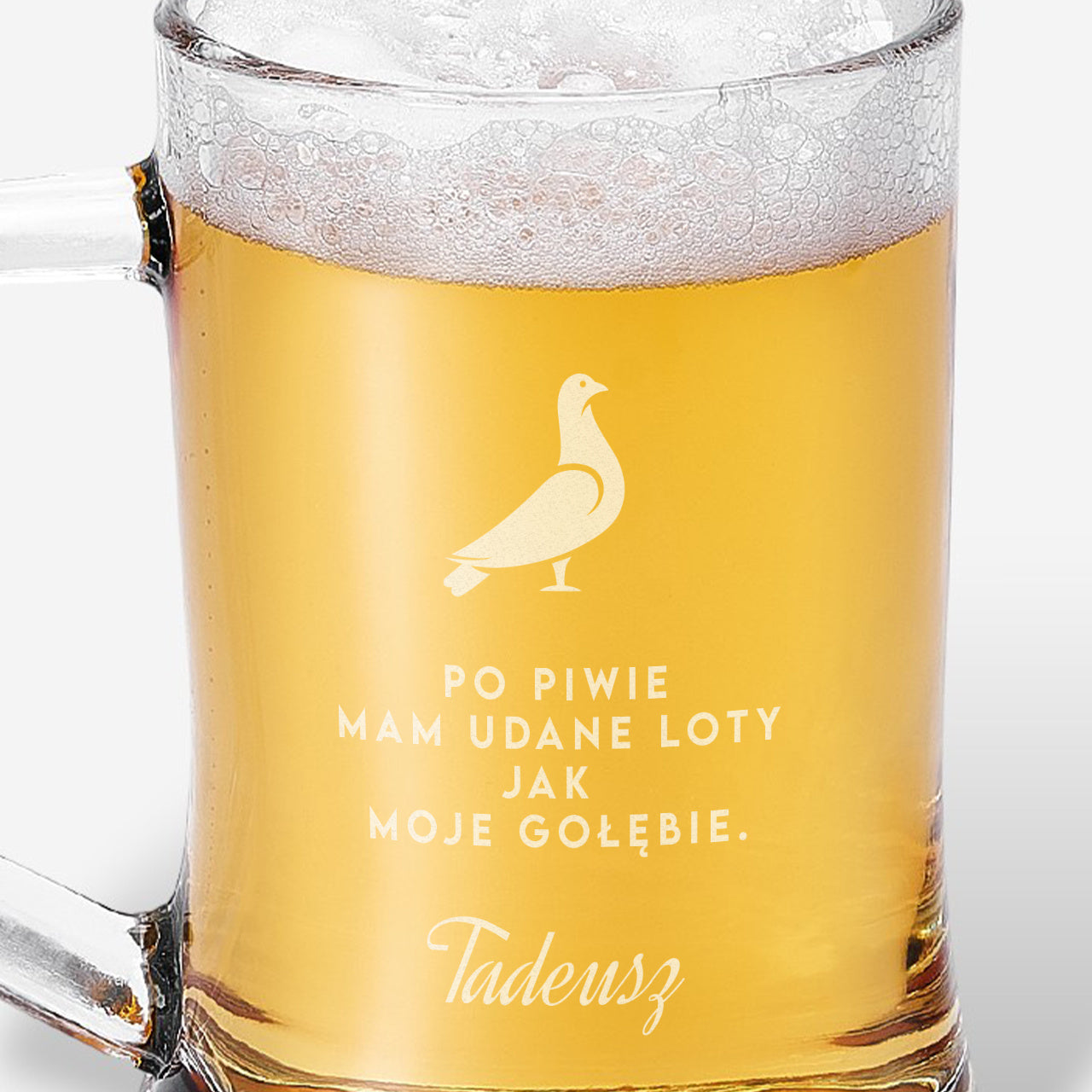 Grawerowany kufel dla gołębiarza