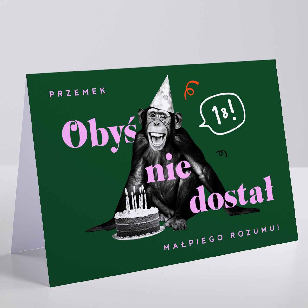 Śmieszna kartka na 18 urodziny dla kolegi - Małpi Rozum śmieszna kartka urodzinowa prezent dla kolegi