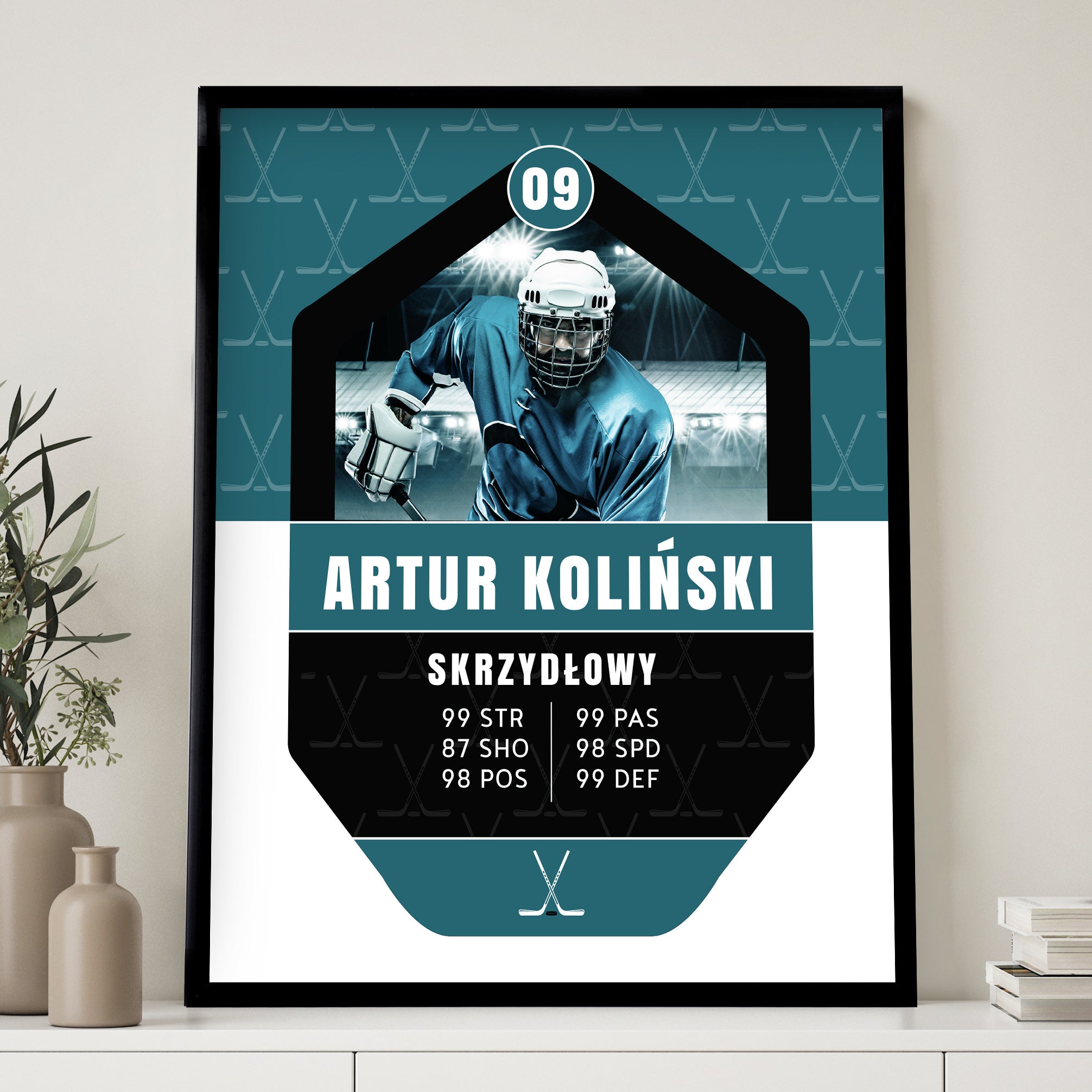 Plakat dla hokeisty - karta zawodnika prezent dla hokeisty plakat sportowy prezent dla fana hokeja