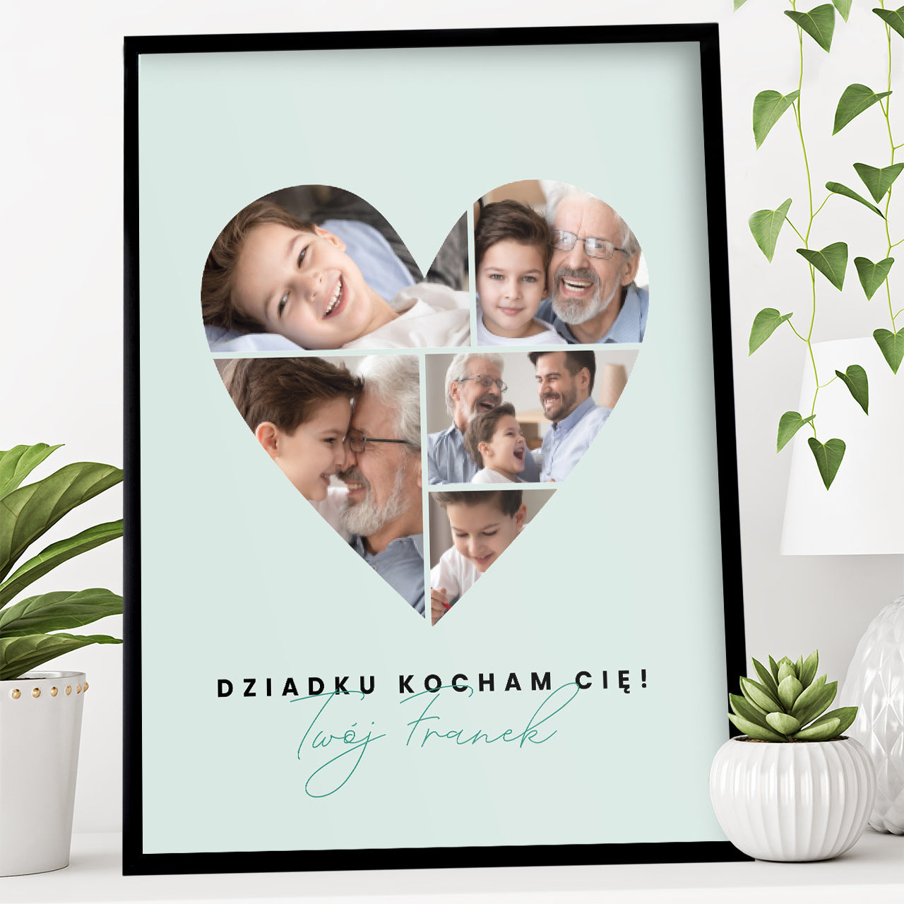 Plakat dla dziadka - serce ze zdjęć