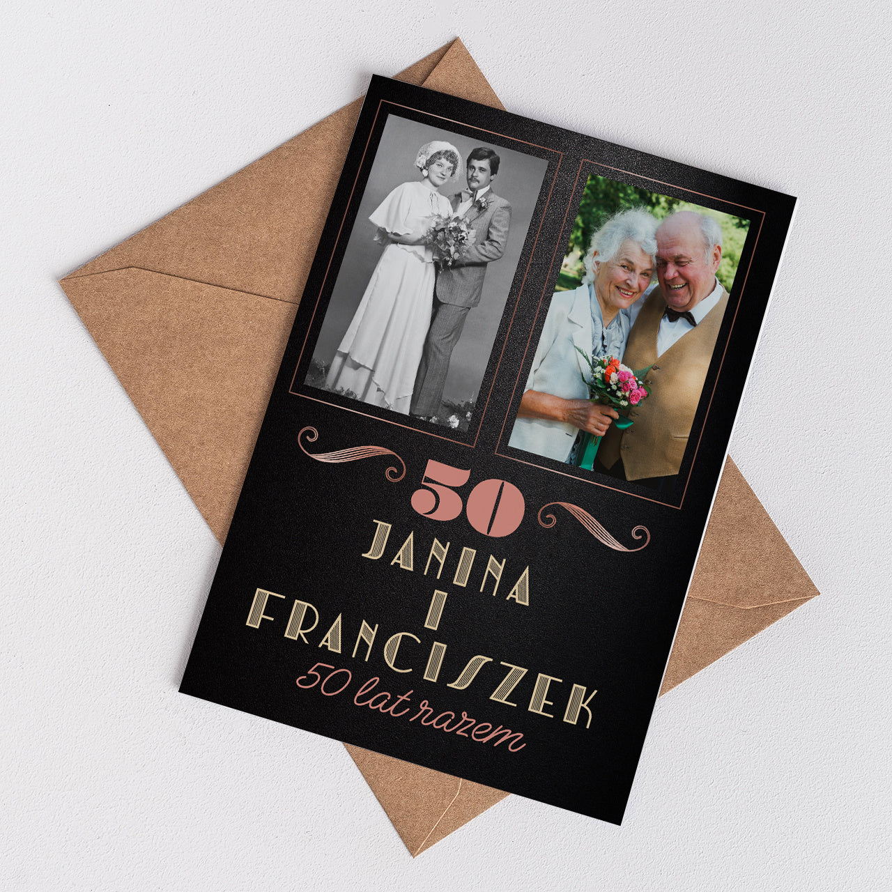 Kartka na Złote Gody 50 rocznica ślubu - Kiedyś i dziś