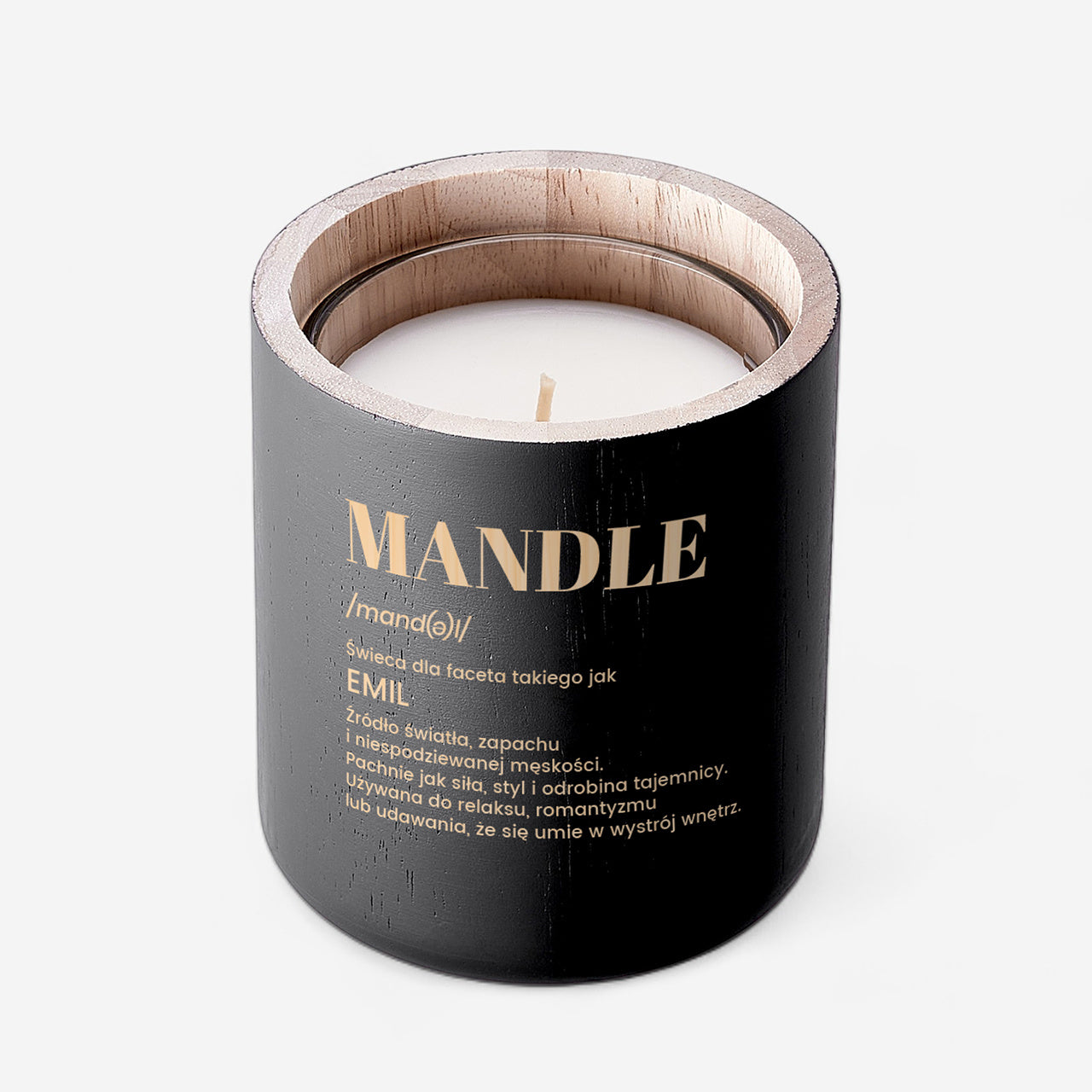 Grawerowana świeca dla chłopaka – mandle prezent dla chłopaka świeca z grawerem