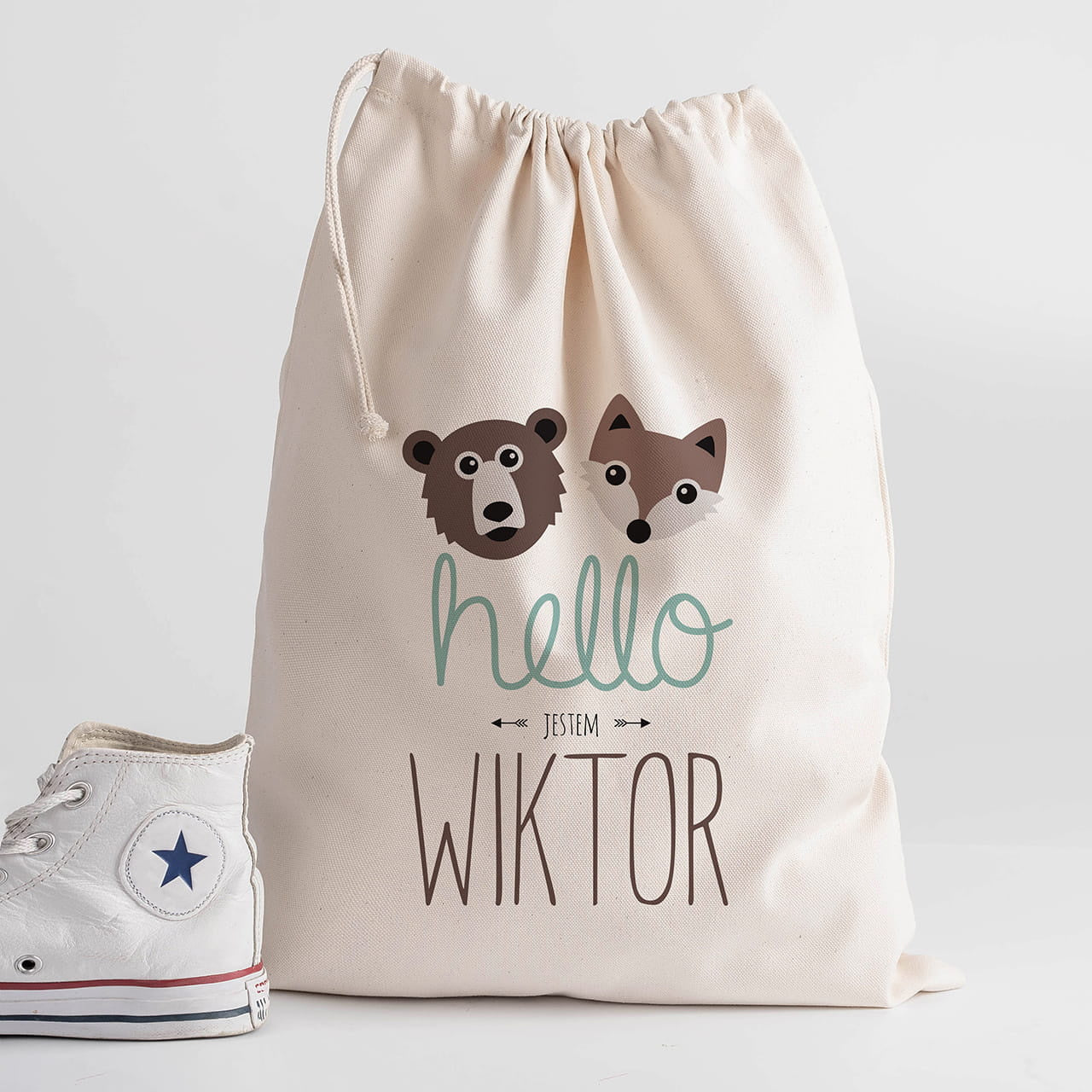 Personalizowany worek na kapcie na prezent dla chłopca