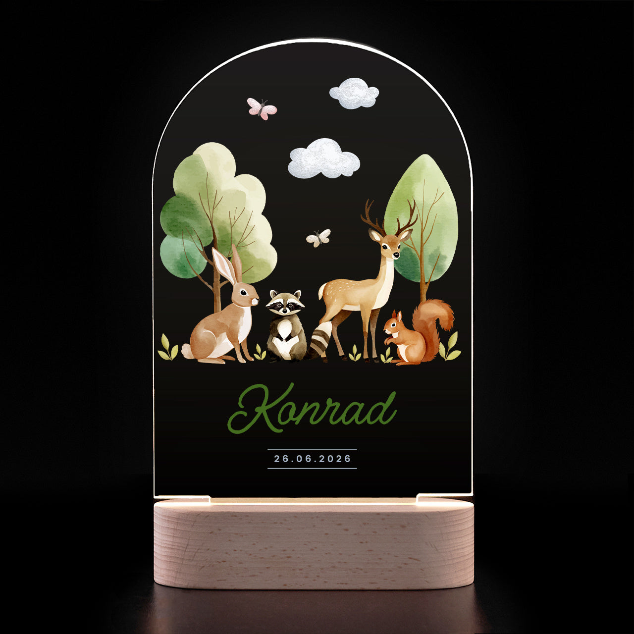 Statuetka z podświetleniem dla dziecka - leśne zwierzątka personalizowana lampka led dla dziecka 