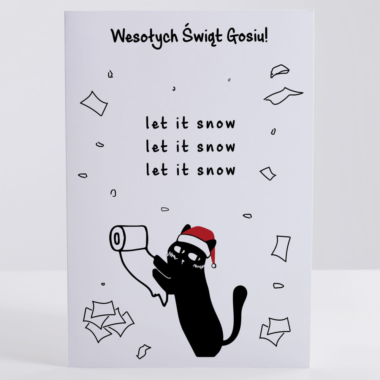 Śmieszna kartka świąteczna z kotem - Let it snow prezent dla kociary prezent dla miłośniczki kotów