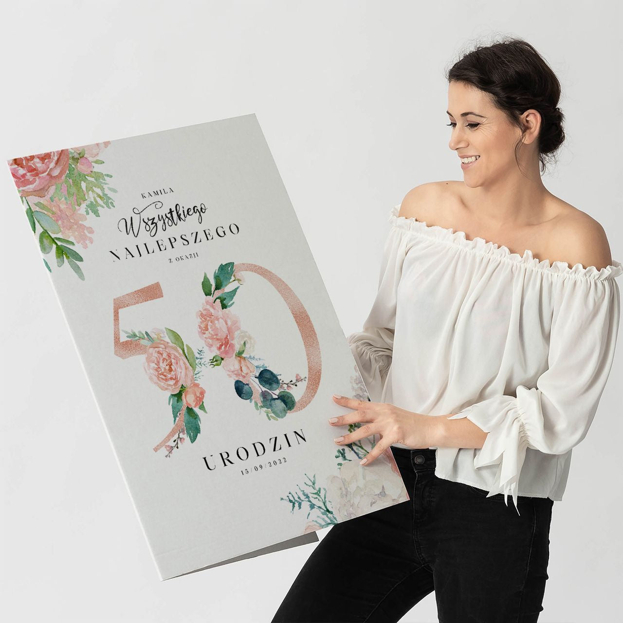 Personalizowana kartka na 50 urodziny dla kobiety upominek na 50 urodziny dla kobiety kartka personalizowana