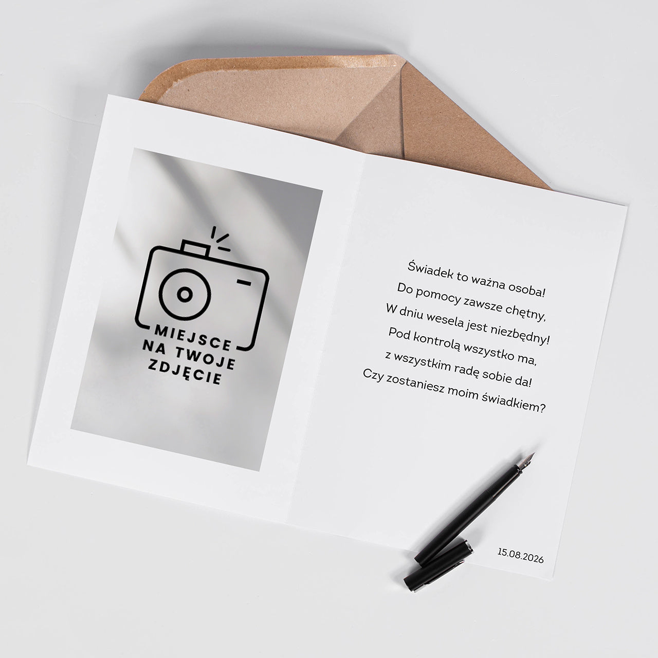 Kartka z prośbą o świadkowanie - ze zdjęciem A4 personalizowana kartka dla świadka ze zdjęciem