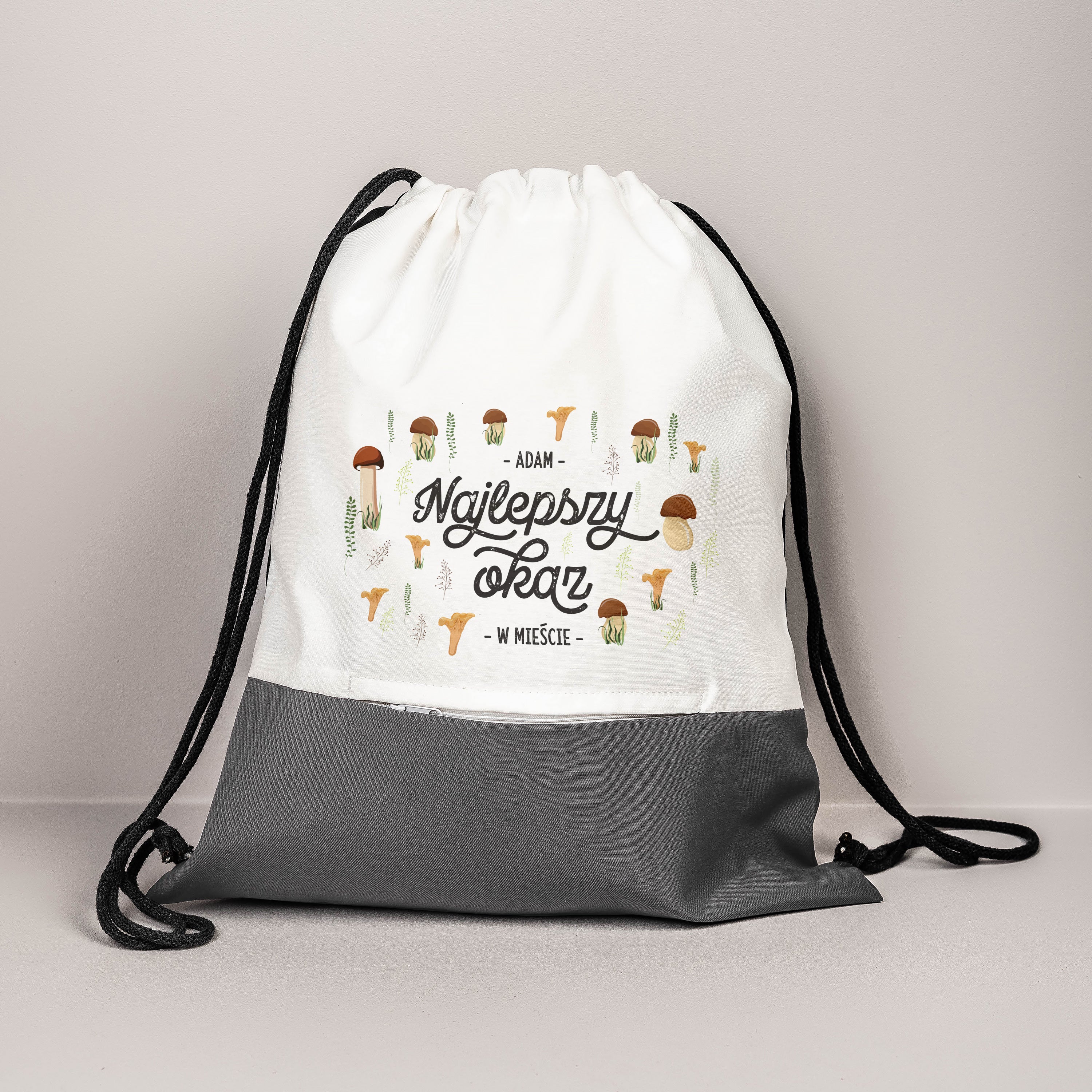 Personalizowany worko plecak dla grzybiarza - najlepszy okaz