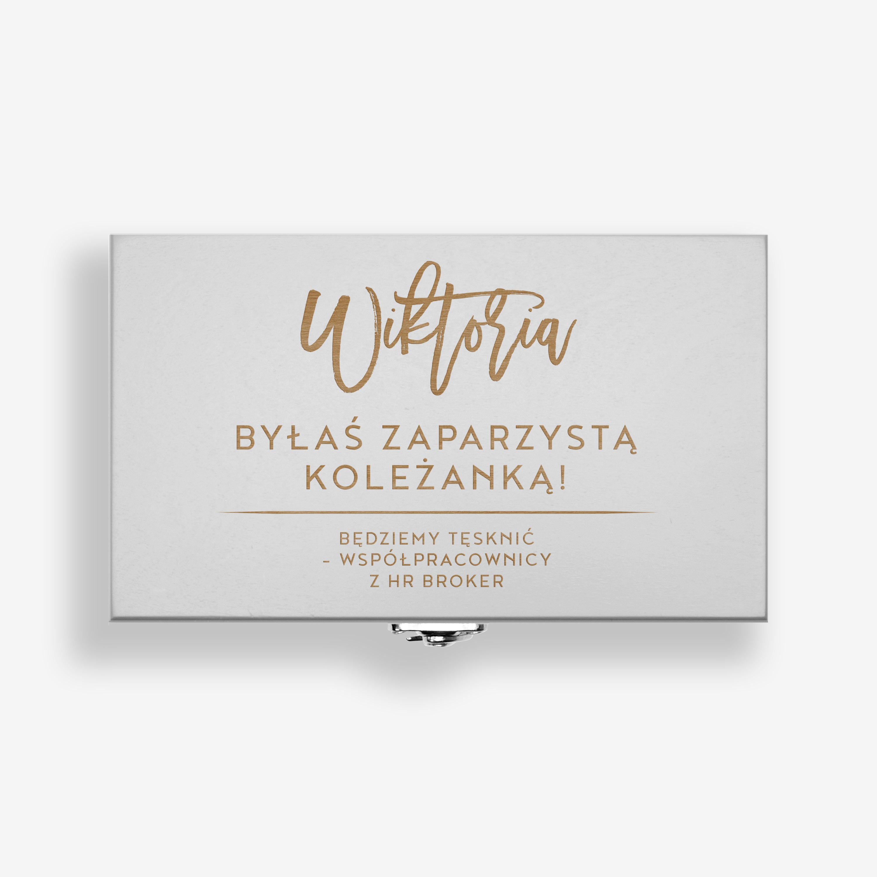 Zestaw herbat w szarej skrzynce - prezent na pożegnanie dla koleżanki z pracy