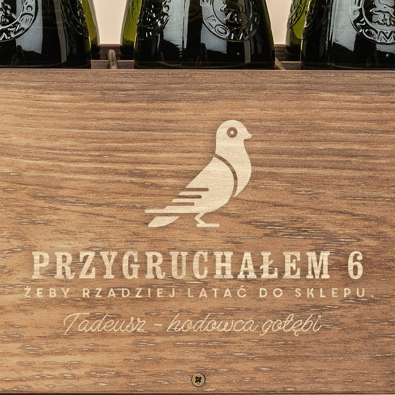 Grawerowane nosidło do piwa - prezent dla hodowcy gołębi skrzynka na piwo prezent dla gołębiarza