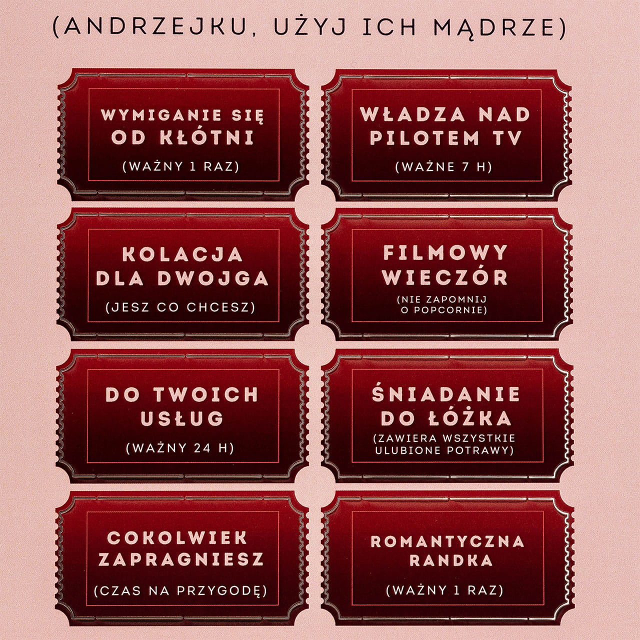 Personalizowana kartka dla męża - kupony na Walentynki kartka walentynkowa upominek dla chłopaka