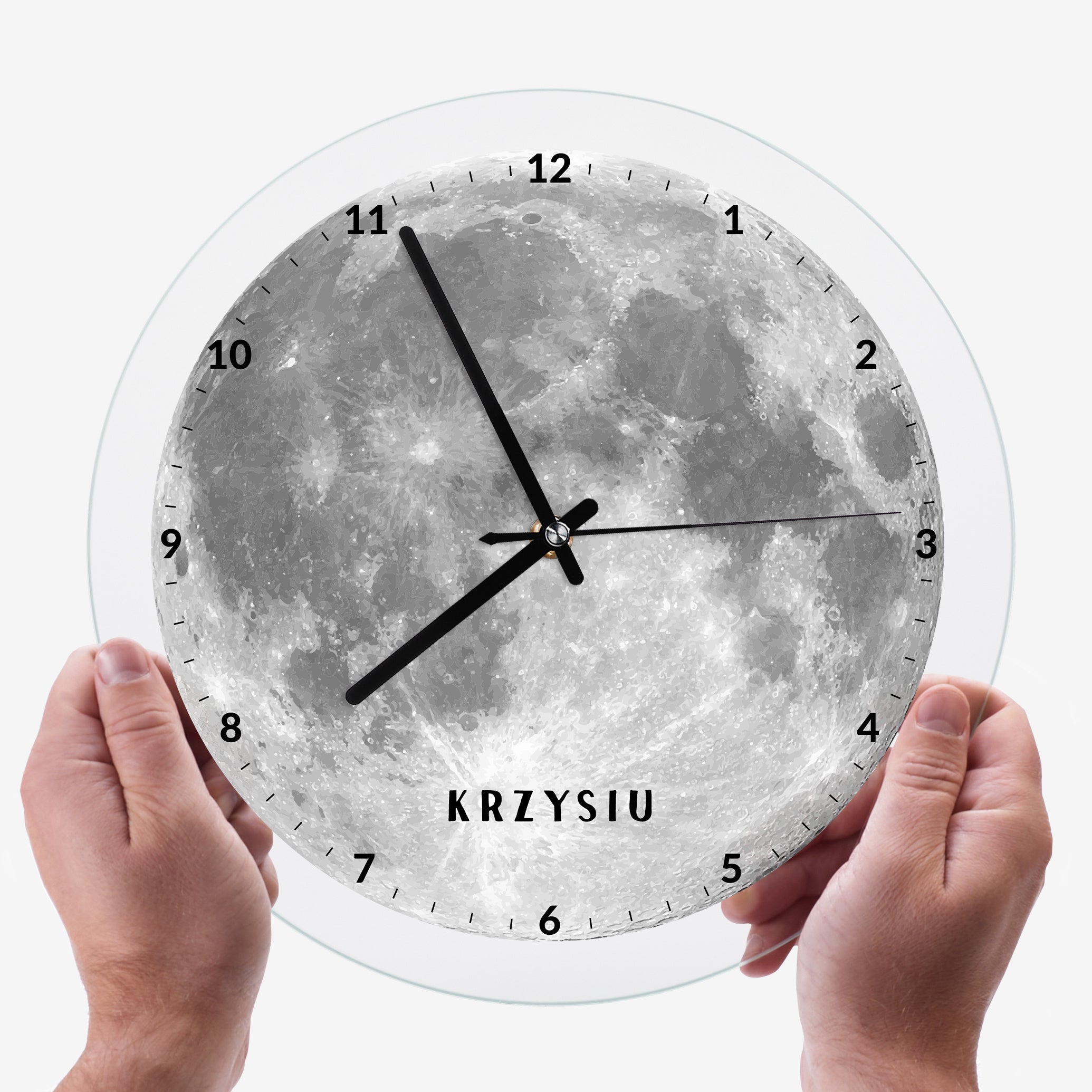 Szklany zegar personalizowany - księżyc