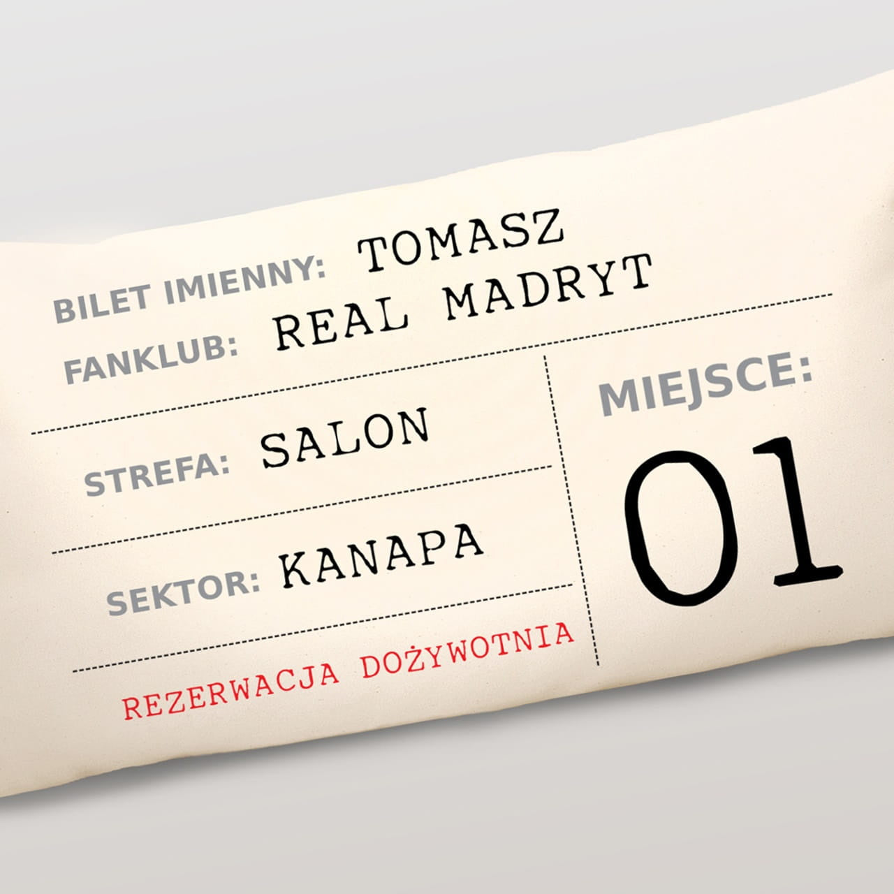 Personalizowana poduszka na prezent dla kibica - Bilet prezent dla fana piłki nożnej poduszka personalizowana