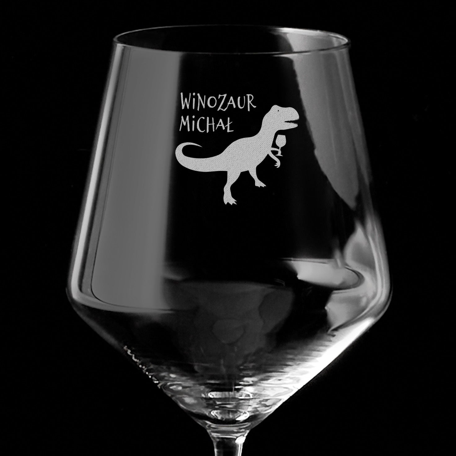 Personalizowany kieliszek do wina XXL - Winozaur - prezent dla konesera wina
