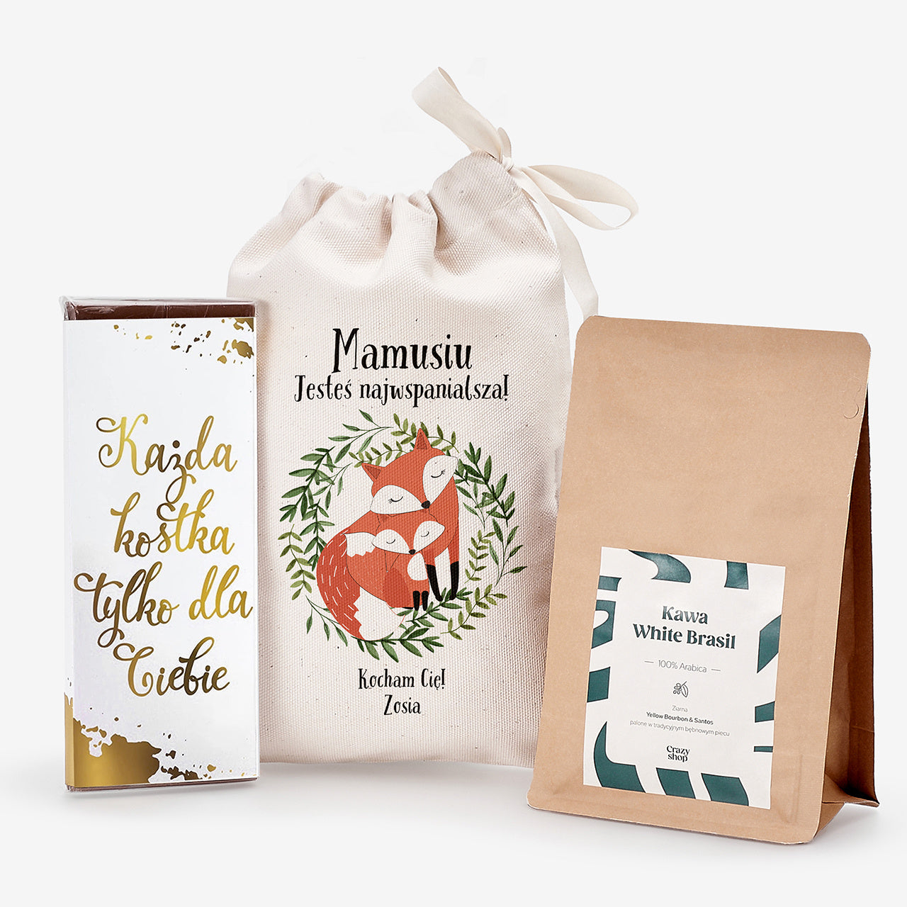Czekolada i kawa w dedykowanym woreczku - Jesteś Najwspanialsza - prezent z okazji Dnia Mamy prezent na dzień mamy