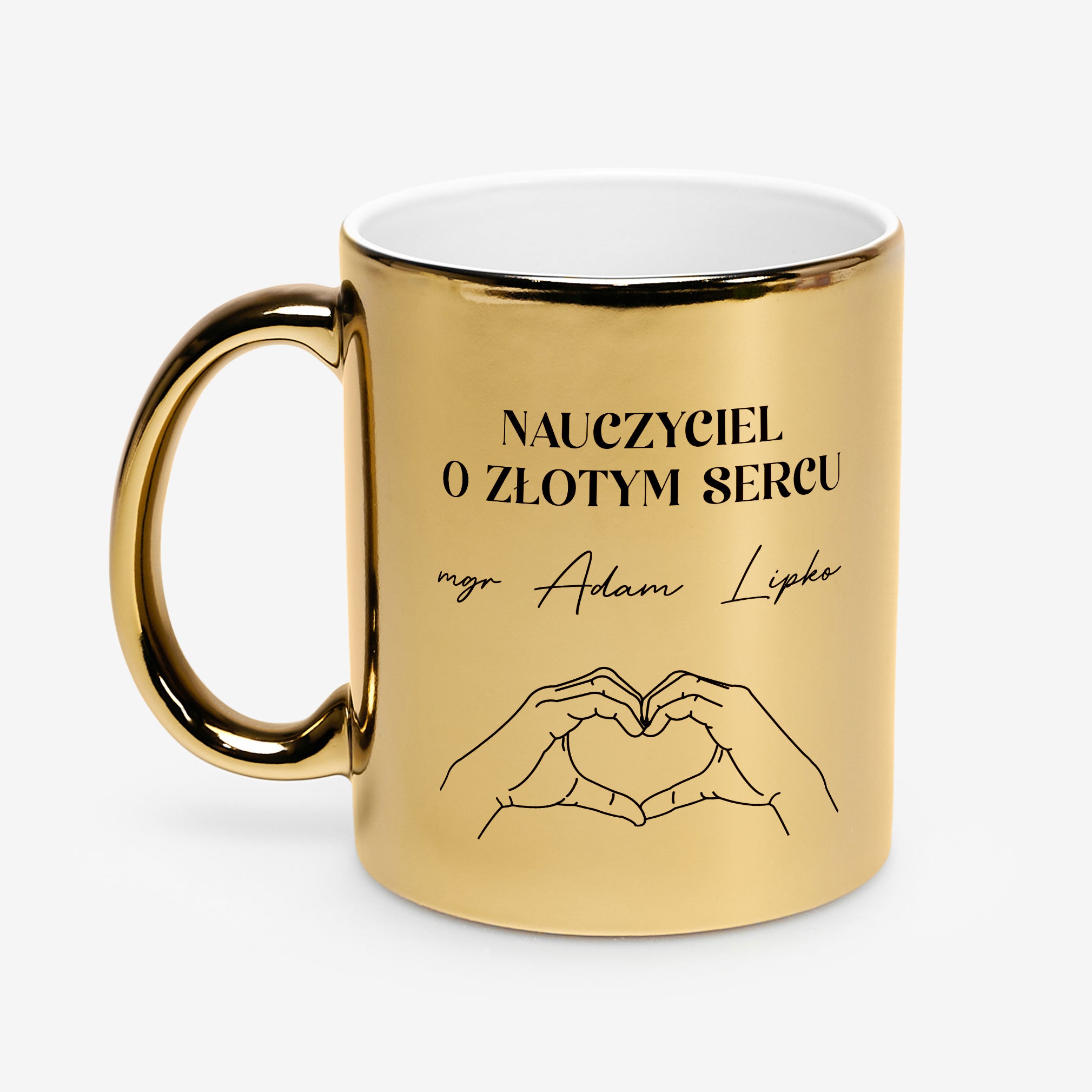Personalizowany kubek złoty - prezent dla nauczyciela o złotym sercu