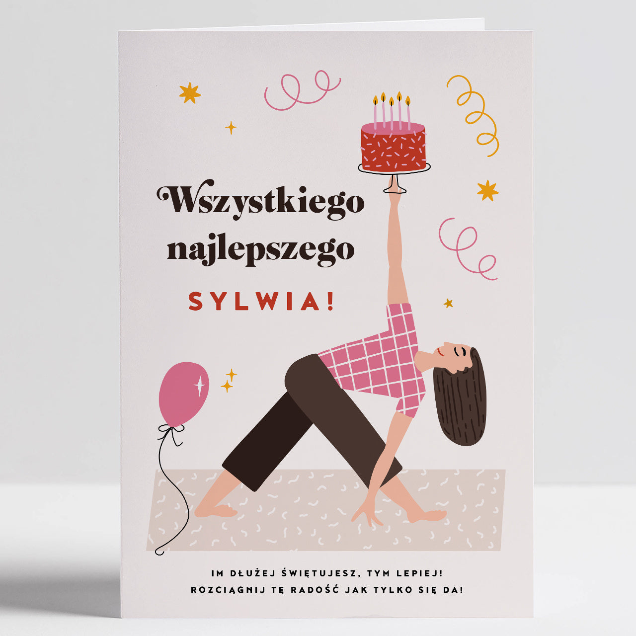 Kartka na urodziny dziewczyny - Pilates prezent dla fitnesski personalizowana kartka