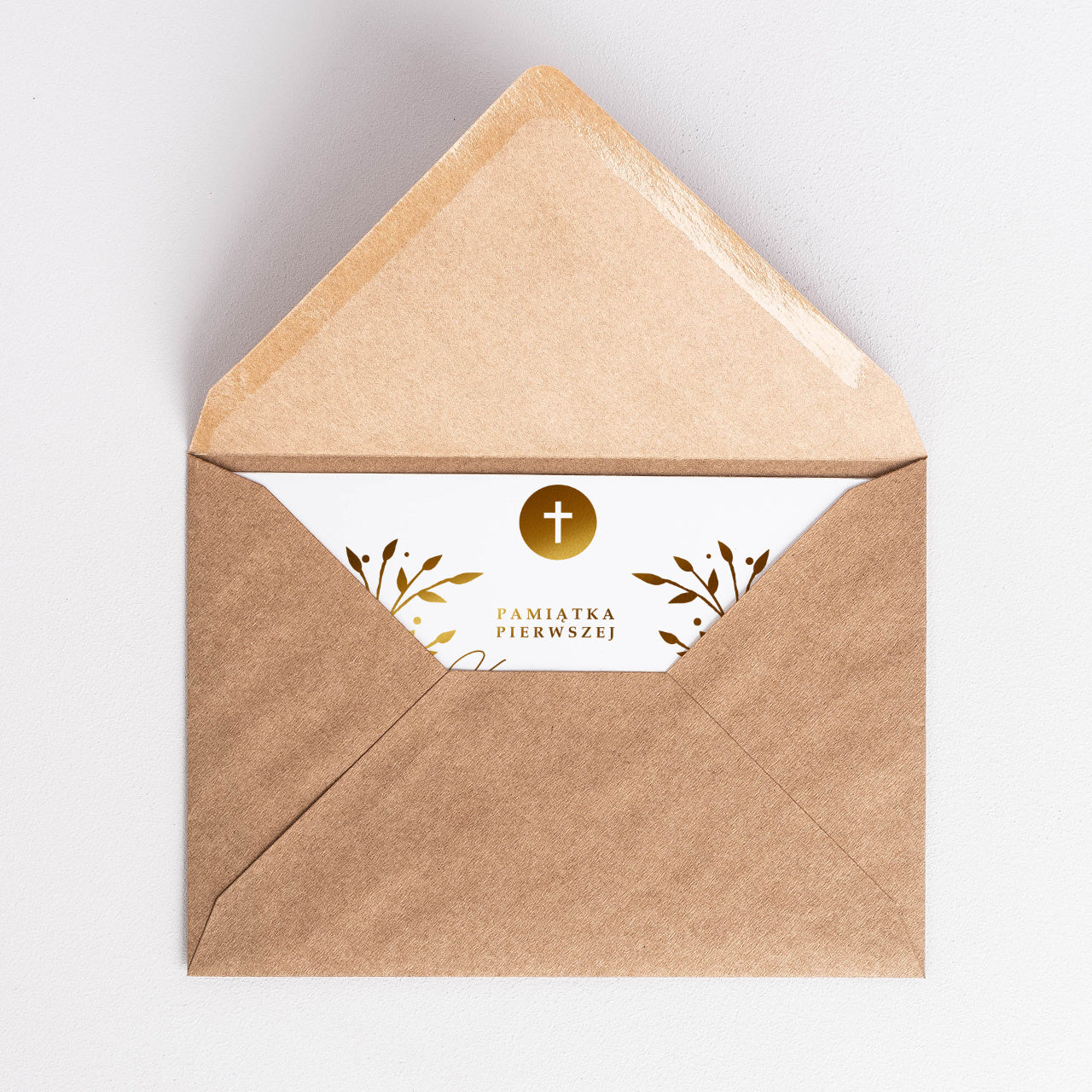 Personalizowana kartka na Pierwszą Komunię Świętą - ze złoceniem personalizowana kartka komunijna