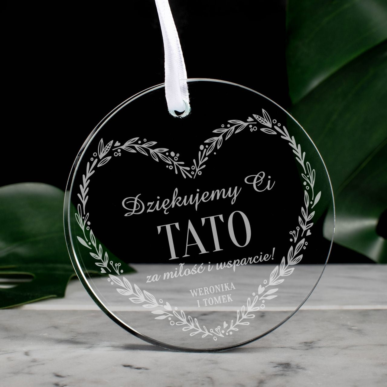 Grawerowana szklana zawieszka - podziękowanie dla taty