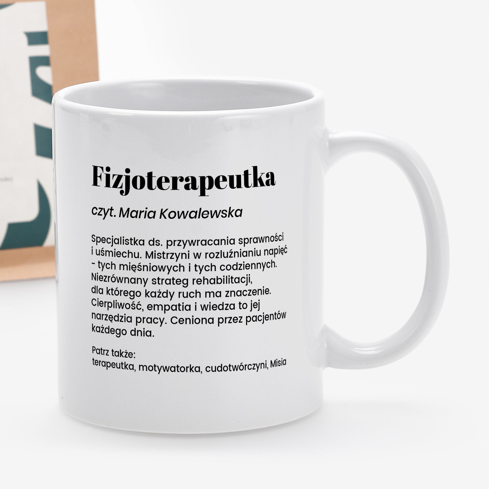 Kawa i kubek z nadrukiem - prezent dla fizjoterapeutki personalizowany kubek 