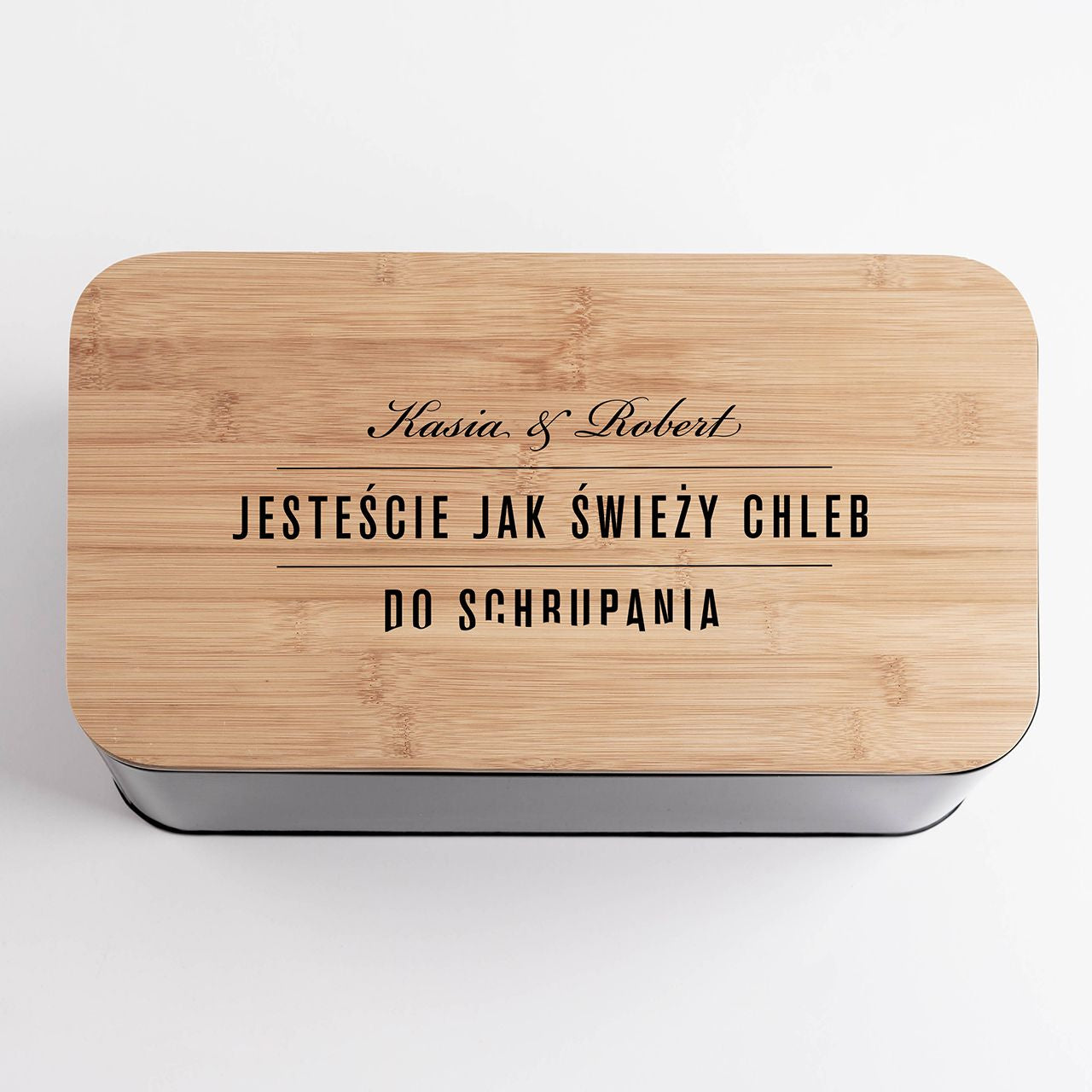 Personalizowany chlebak z deską na prezent Ślubny deska do krojenia prezent na ślub pojemnik na chleb