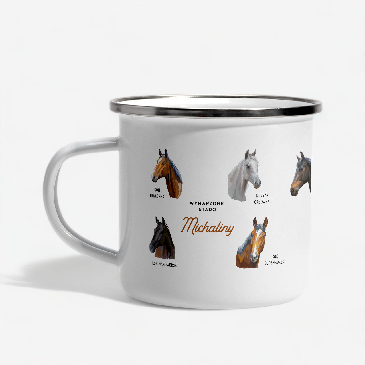 Personalizowany kubek z końmi - prezent dla amazonki kubek emaliowany prezent dla koniary