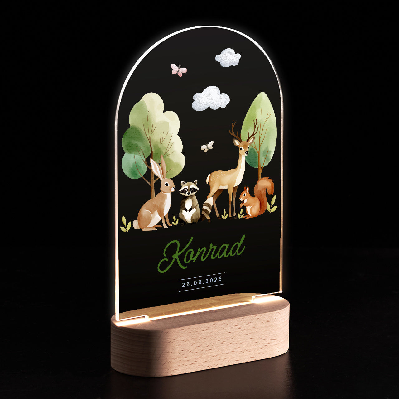 Statuetka z podświetleniem dla dziecka - leśne zwierzątka personalizowana lampka led dla dziecka 