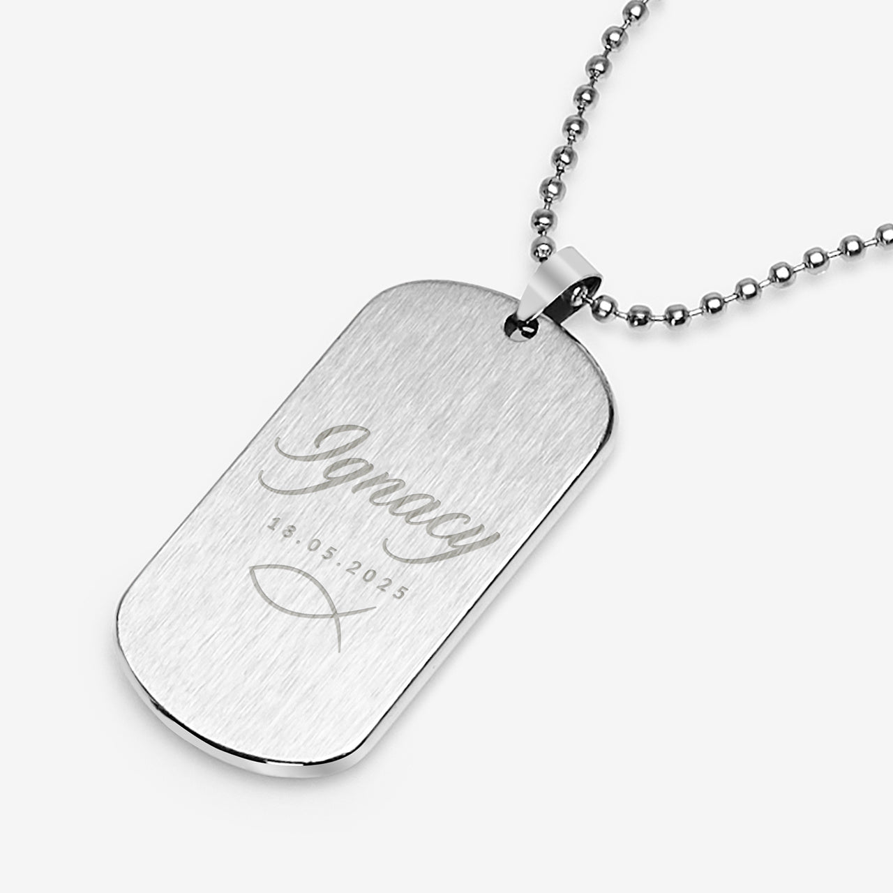 Personalizowany nieśmiertelnik na komunię - pamiątka na komunię dla chłopca