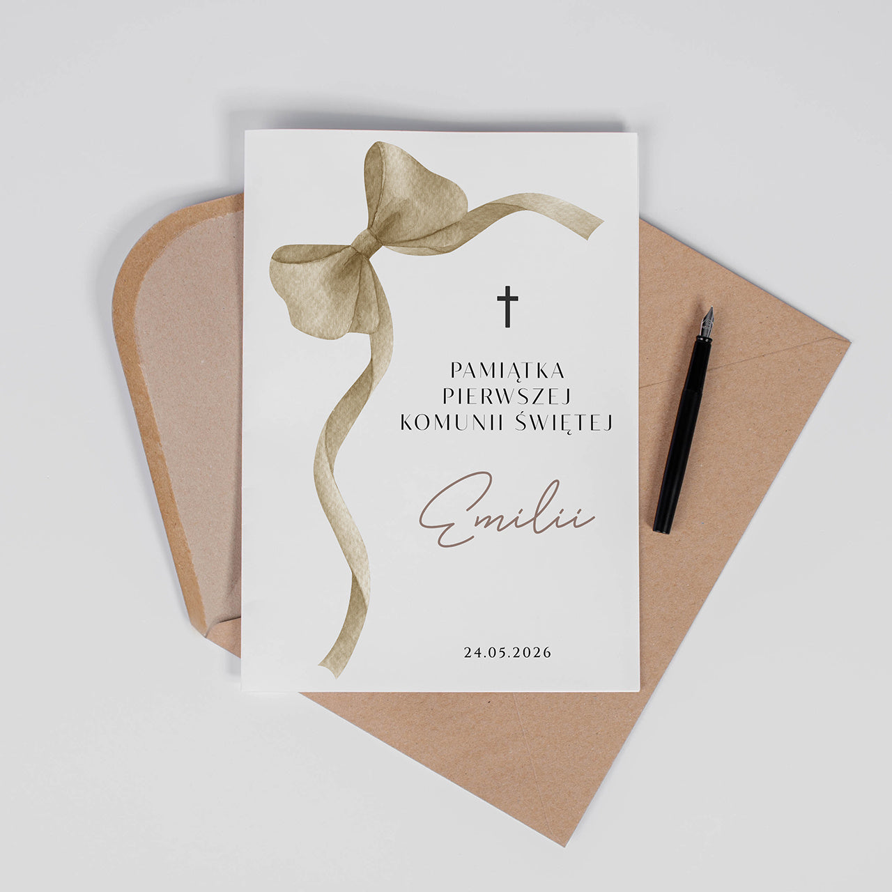 Duża personalizowana kartka na komunię - Kokardka personalizowana kartka komunijna pamiątka komunijna 