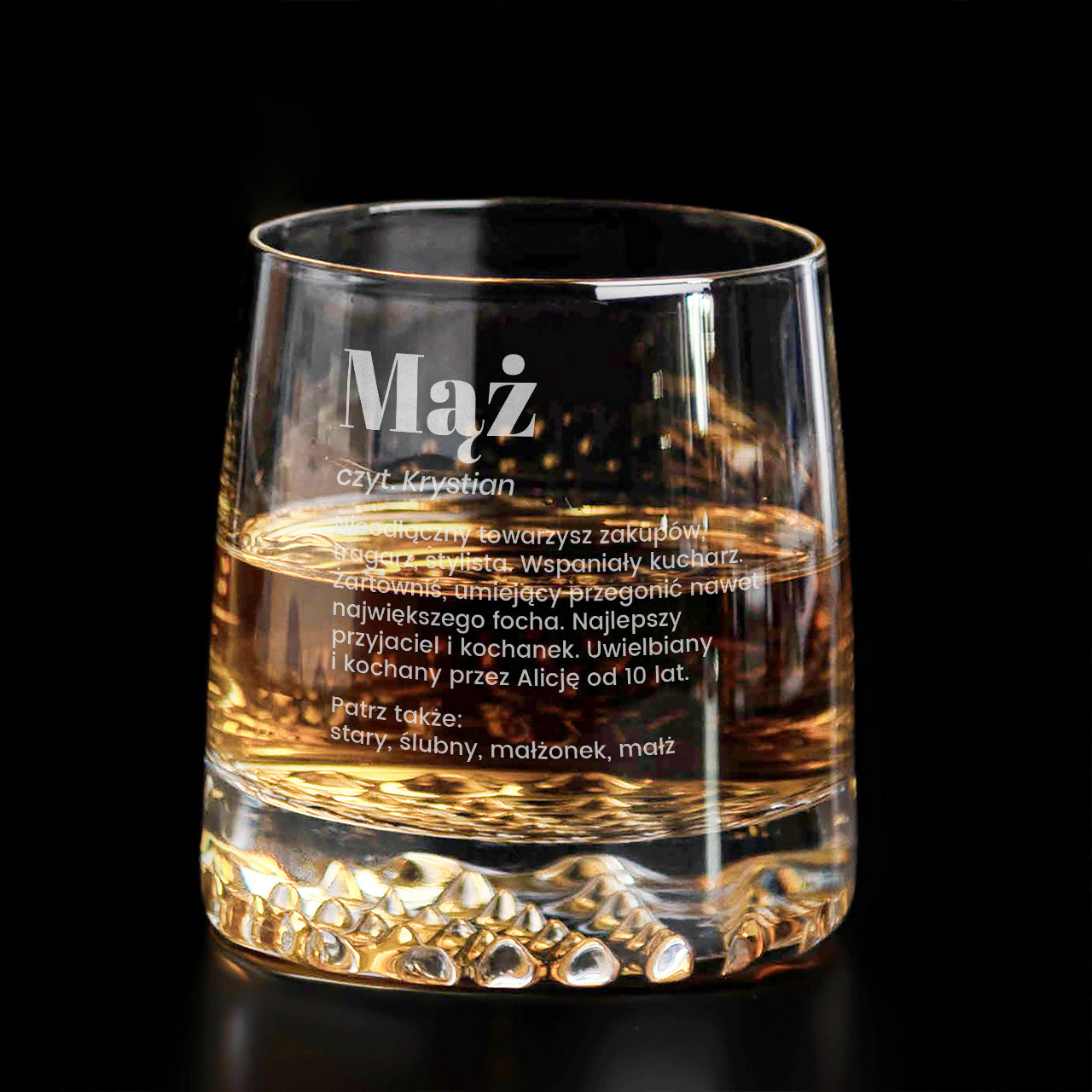 Grawerowana szklanka do whisky - prezent na rocznicę ślubu dla męża