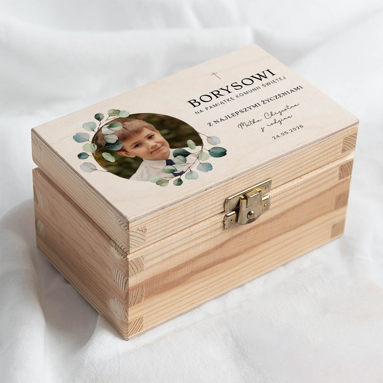 Szkatułka na pieniądze na Komunię - ze zdjęciem pamiątka Pierwszej Komunii prezent komunijny