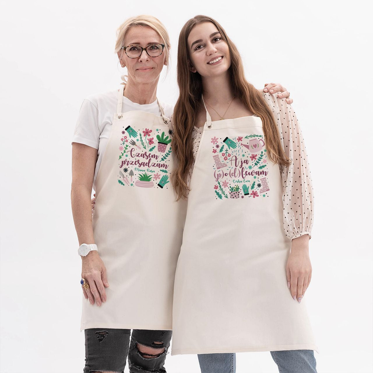 Ogrodowe fartuchy dla mamy i córki prezent dla mamy i córki fartuchy ogrodowe personalizowane fartuchy