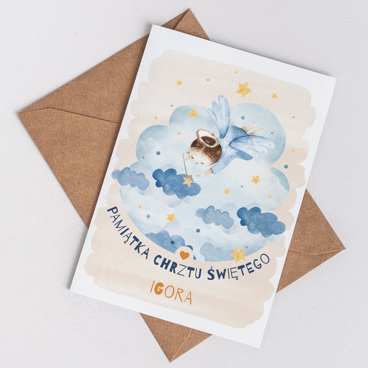 Personalizowana kartka na chrzest - Mały Aniołek