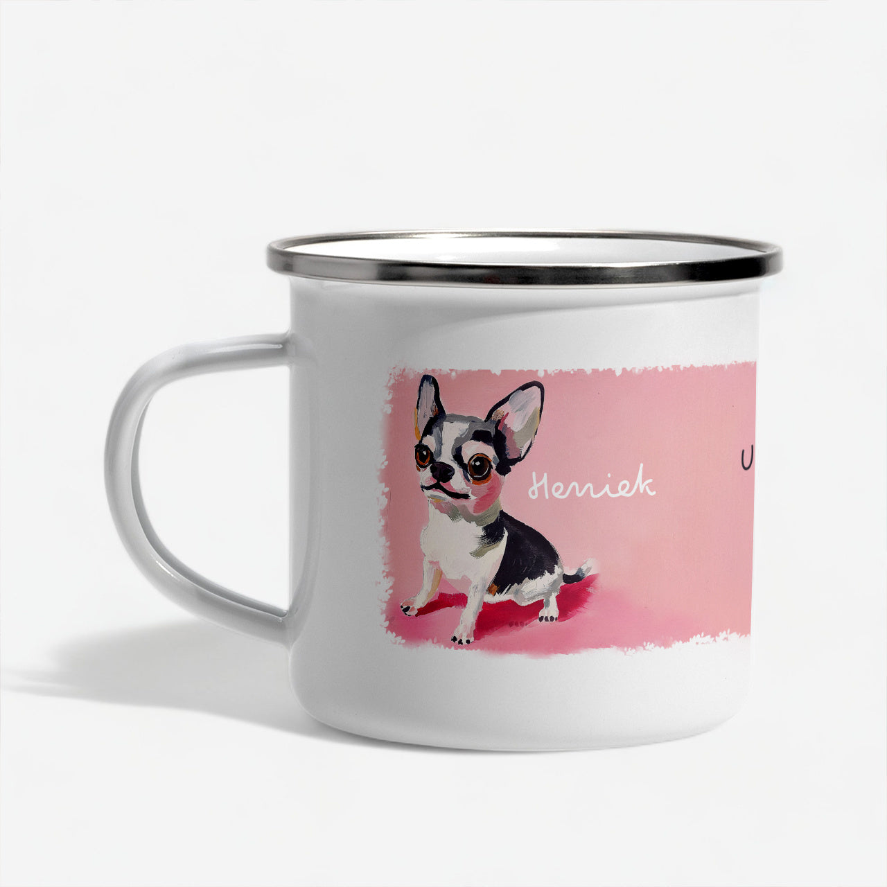 Kubek emaliowany dla miłośniczki psów - chihuahua