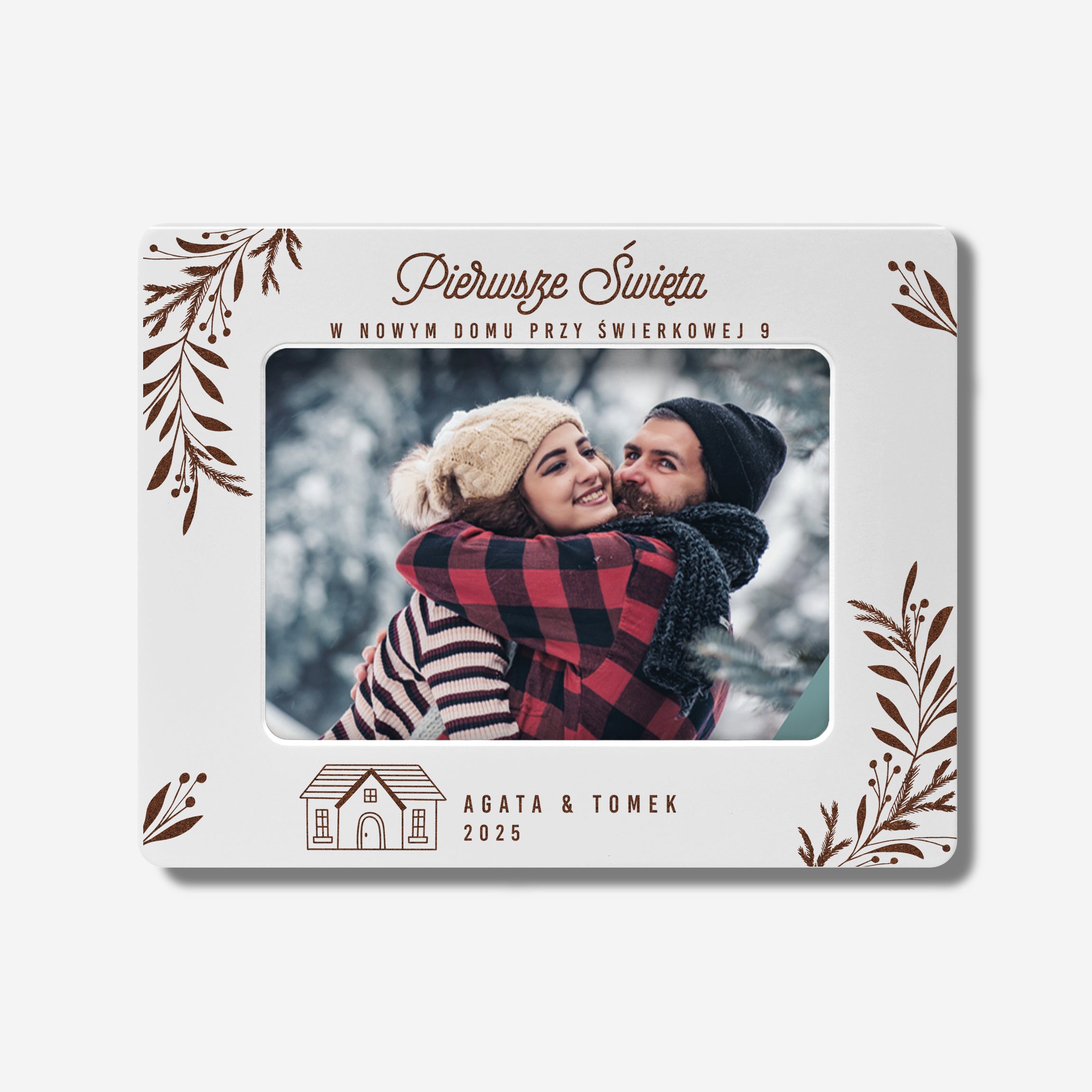 Personalizowana ramka świąteczna - Pierwsze Święta W Nowym Domu  prezent do nowego domu ramka ze zdjęciami