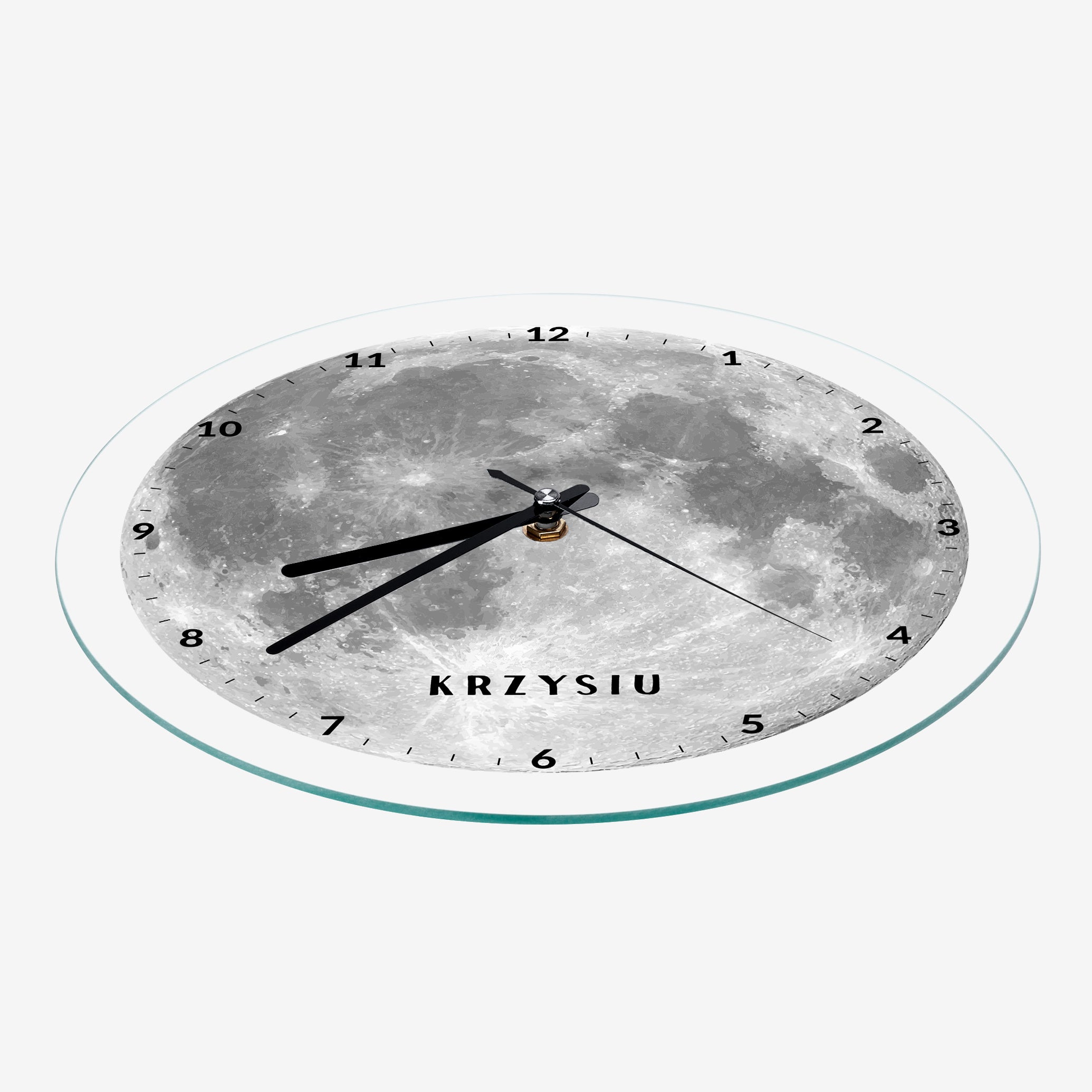 Szklany zegar personalizowany - księżyc