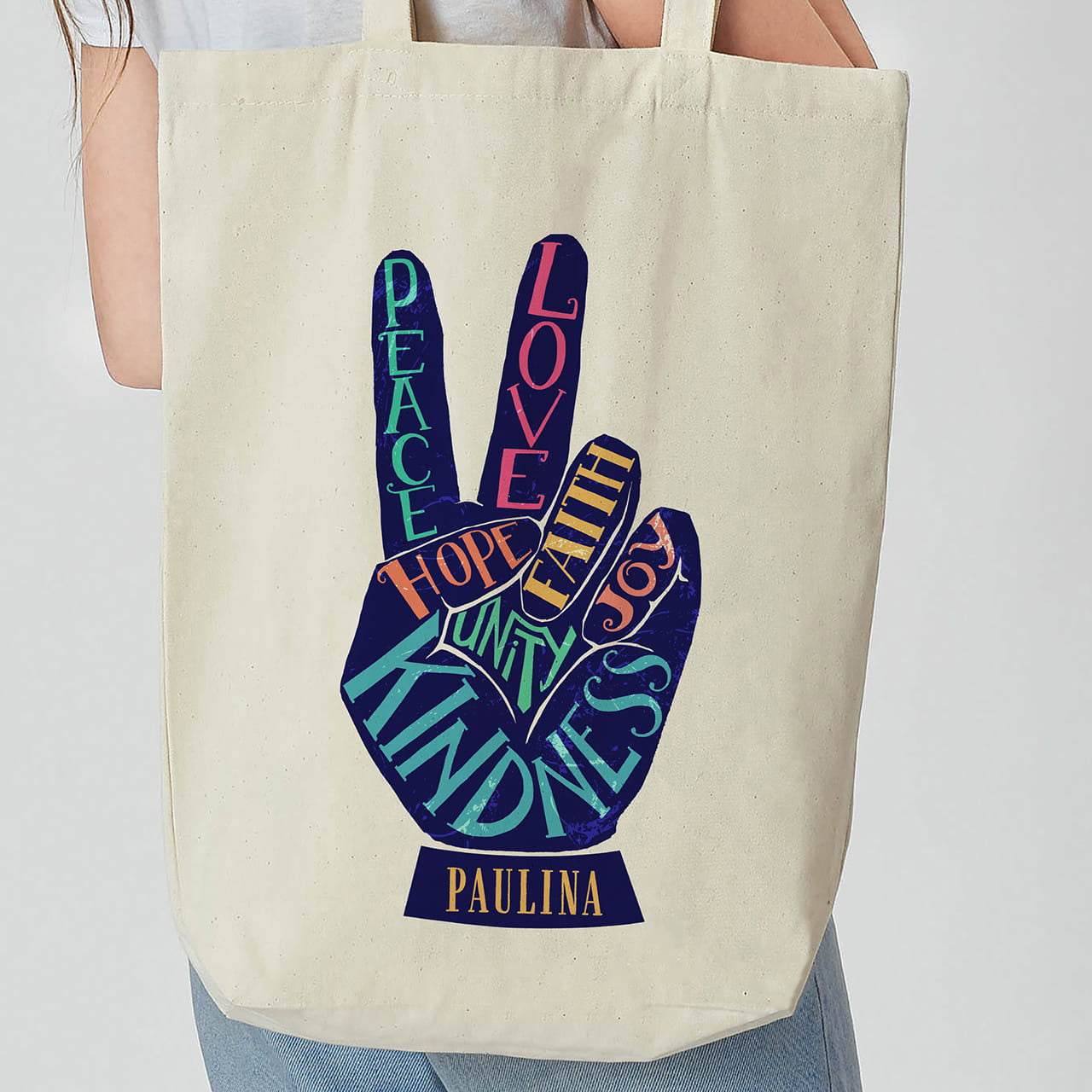 Bawełniana torba na prezent urodzinowy dla przyjaciółki - peace prezent dla przyjaciółki na urodziny