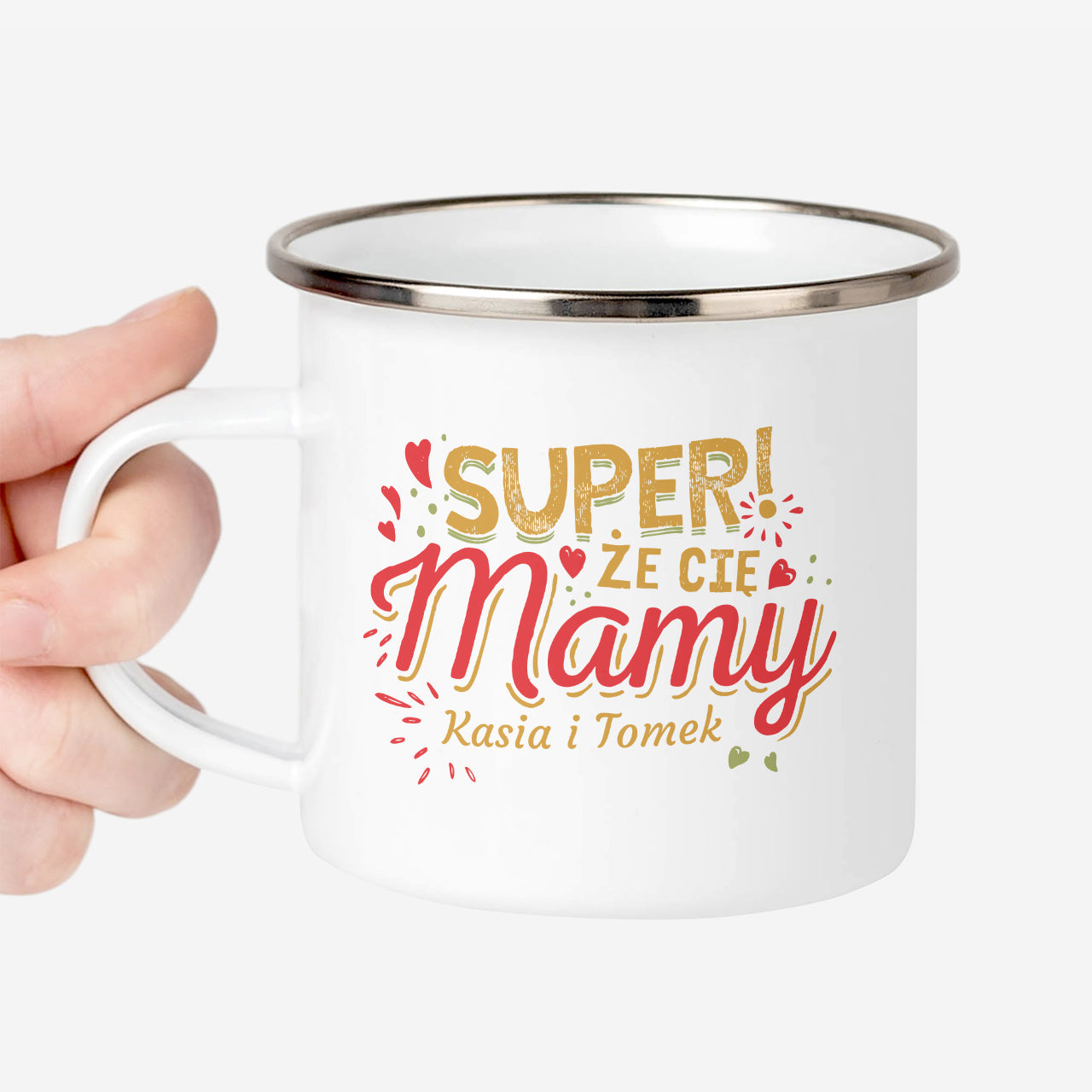 Kubek emaliowany z okazji Dnia Matki - prezent od dzieci dla mamy prezent na dzień mamy kubek na dzień mamy