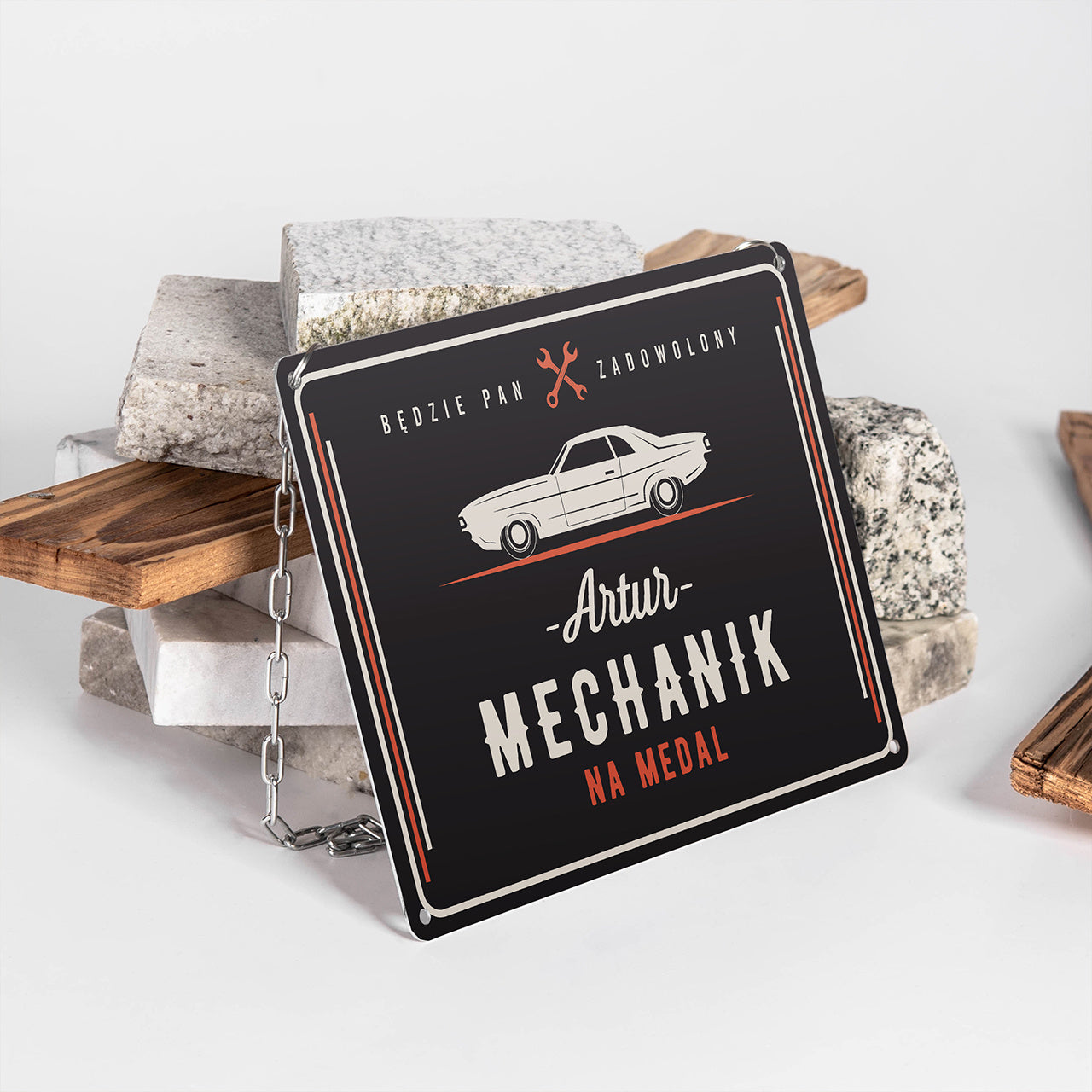 Metalowa tabliczka z personalizacją - prezent dla mechanika
