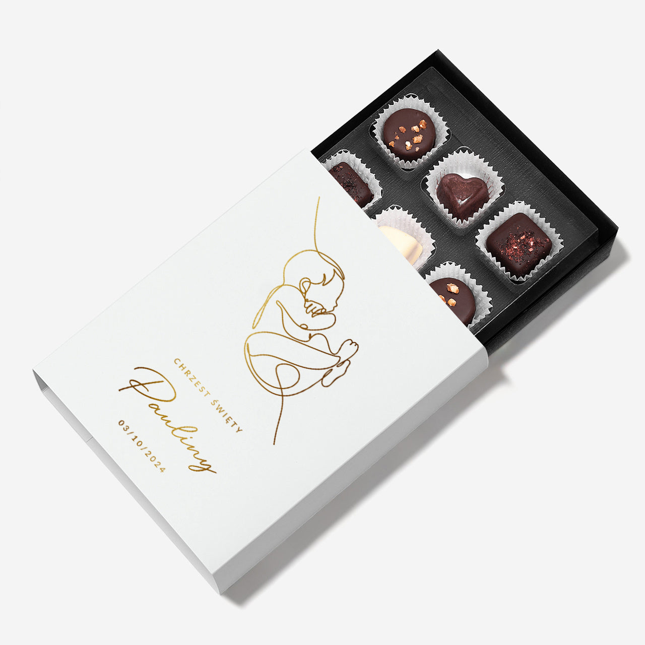 Czekoladki ze złoceniem na podziękowanie za obecność na Chrzcie