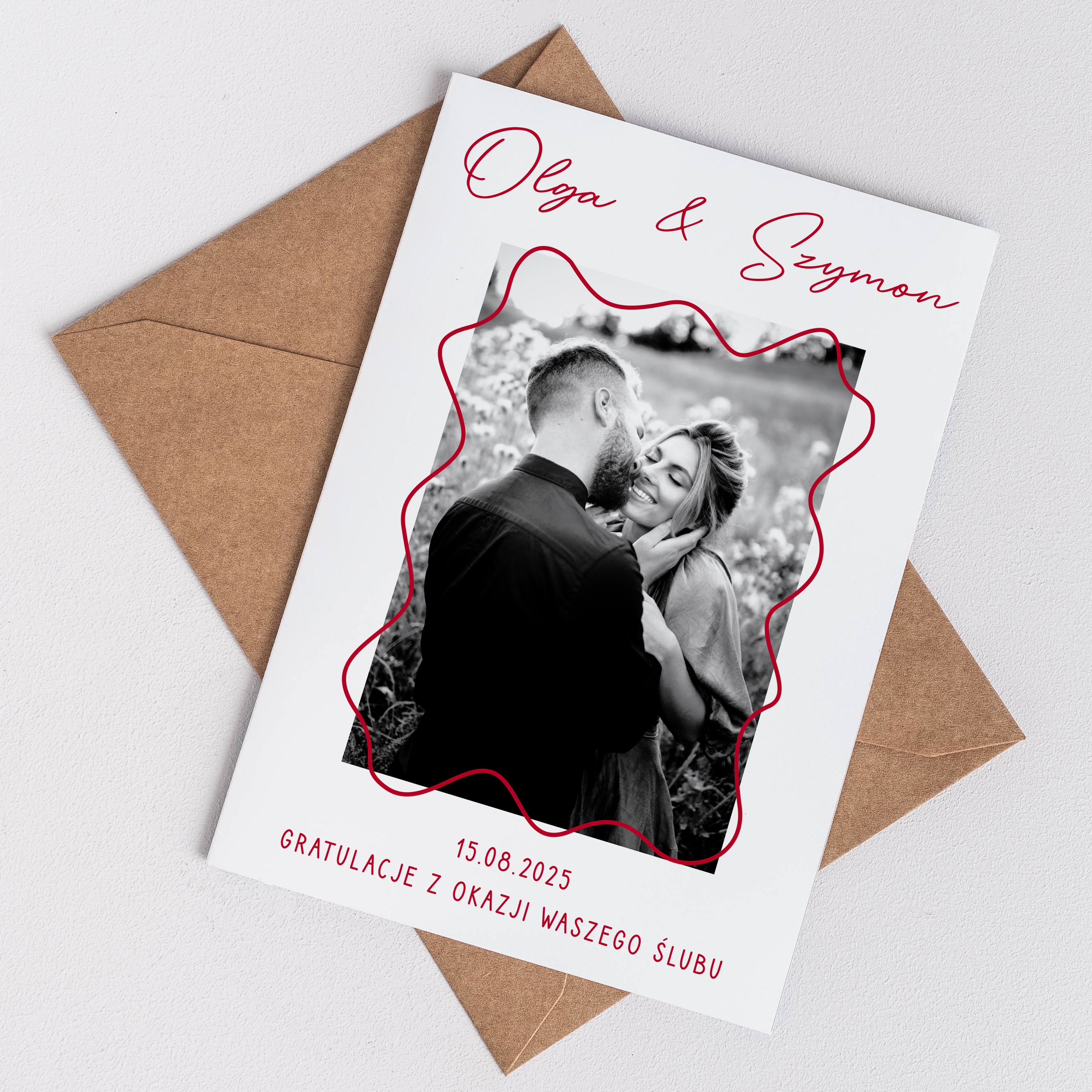 Kartka ślubna ze zdjęciem - Gratulacje prezent na ślub kartka ślubna personalizowana ze zdjęciem