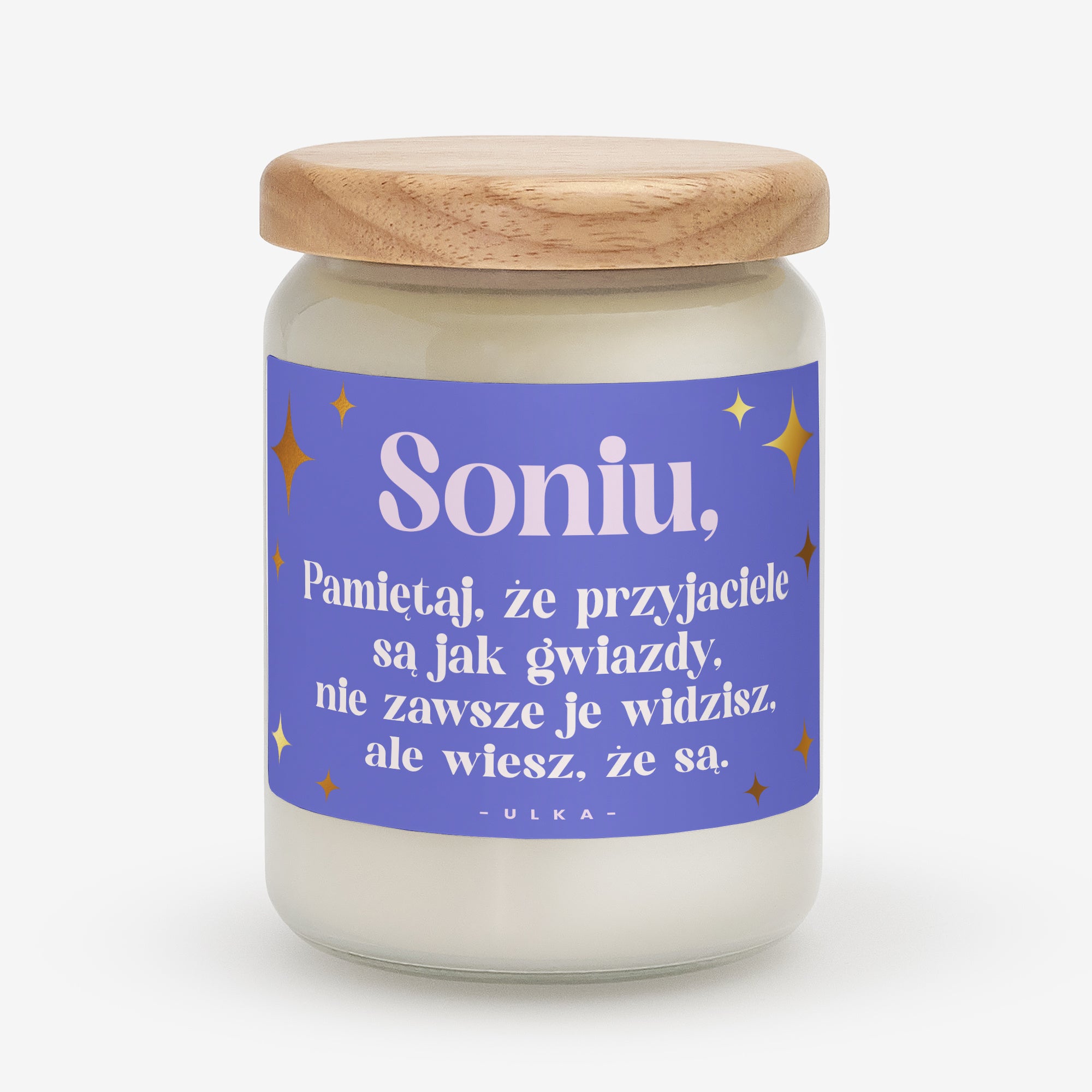 Świeca dla przyjaciółki – Gwiazdy personalizowana świeczka na prezent dla przyjaciółki