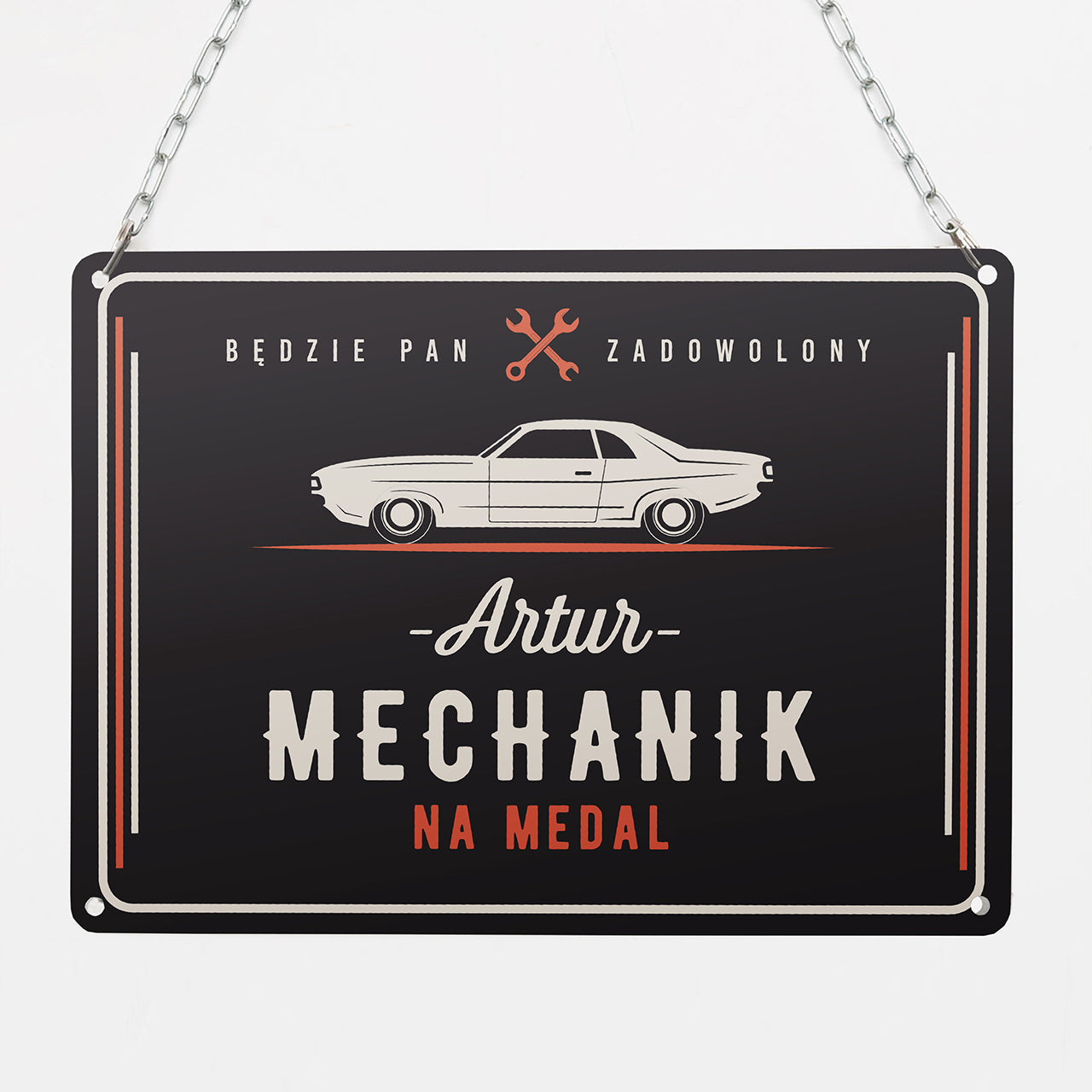 Metalowa tabliczka z personalizacją - prezent dla mechanika