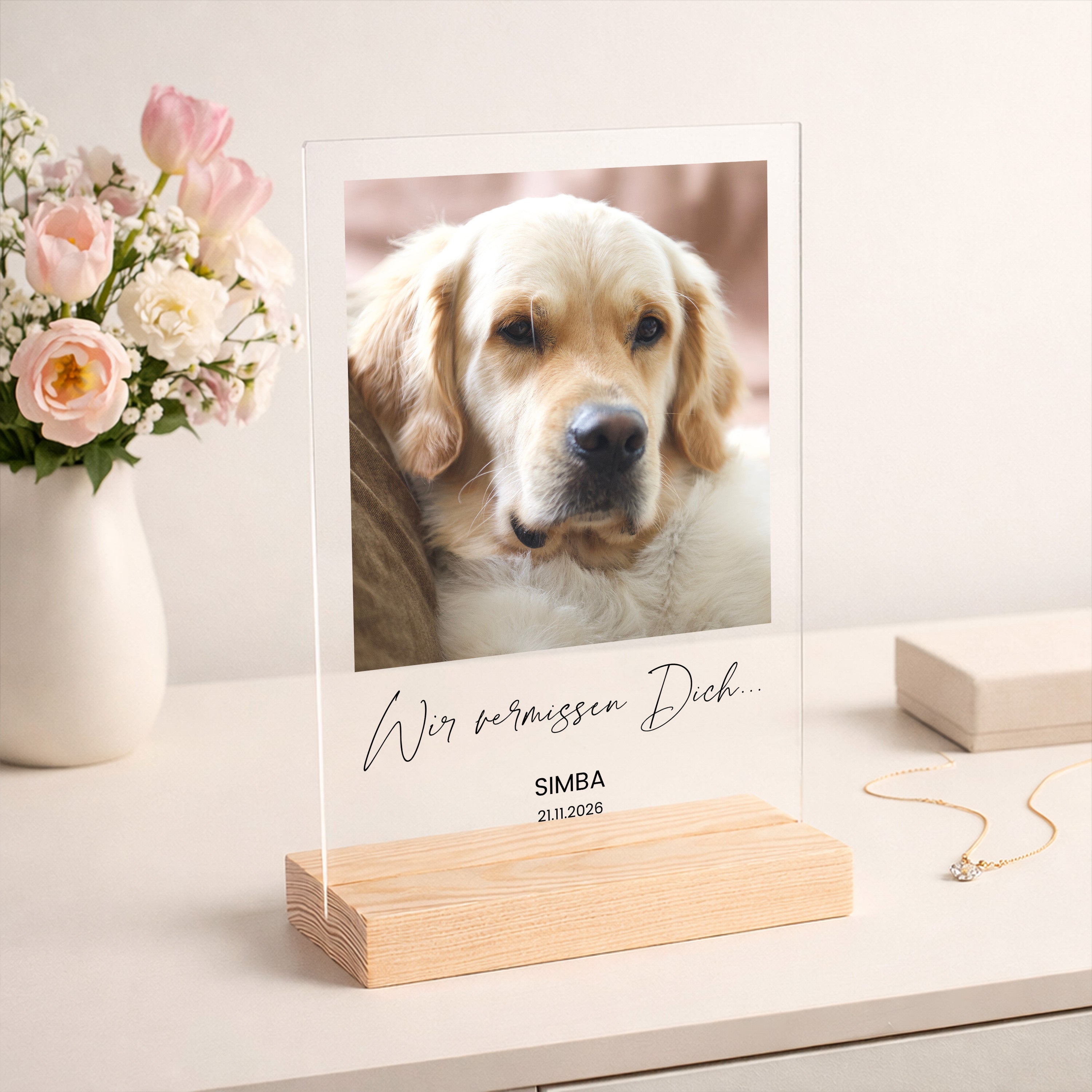 Statuette mit Foto ANDENKEN AN DEN HUND