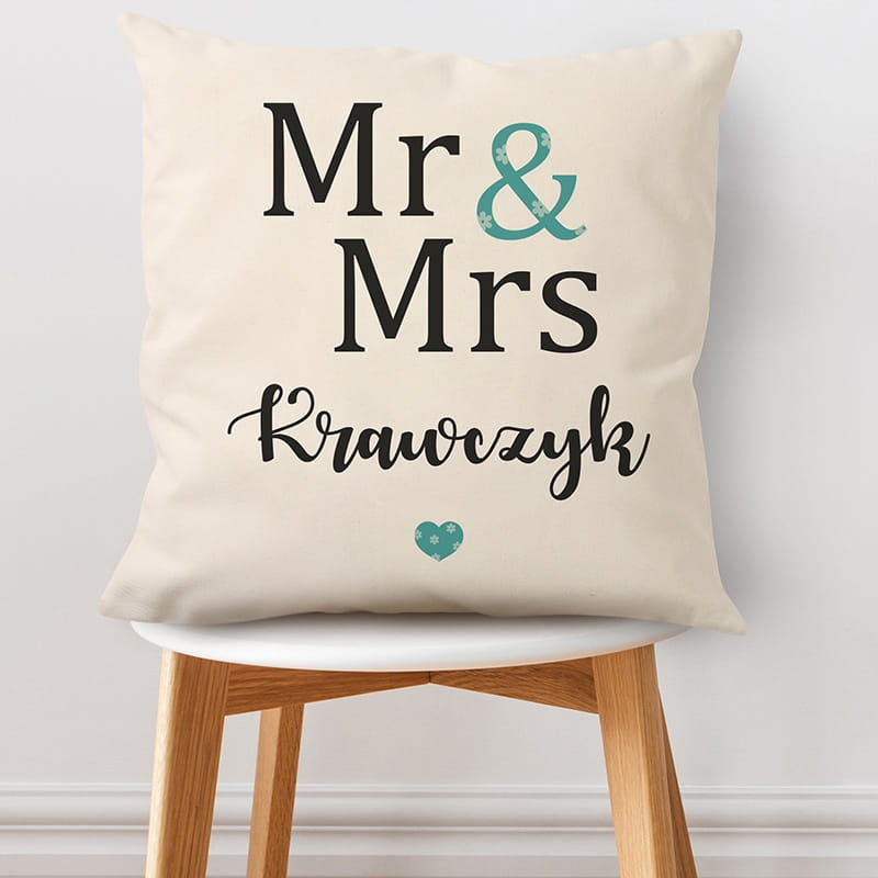 Personalizowana poduszka Mr&Mrs - prezent na rocznicę dla znajomych poduszka dla pary prezent na rocznicę ślubu 